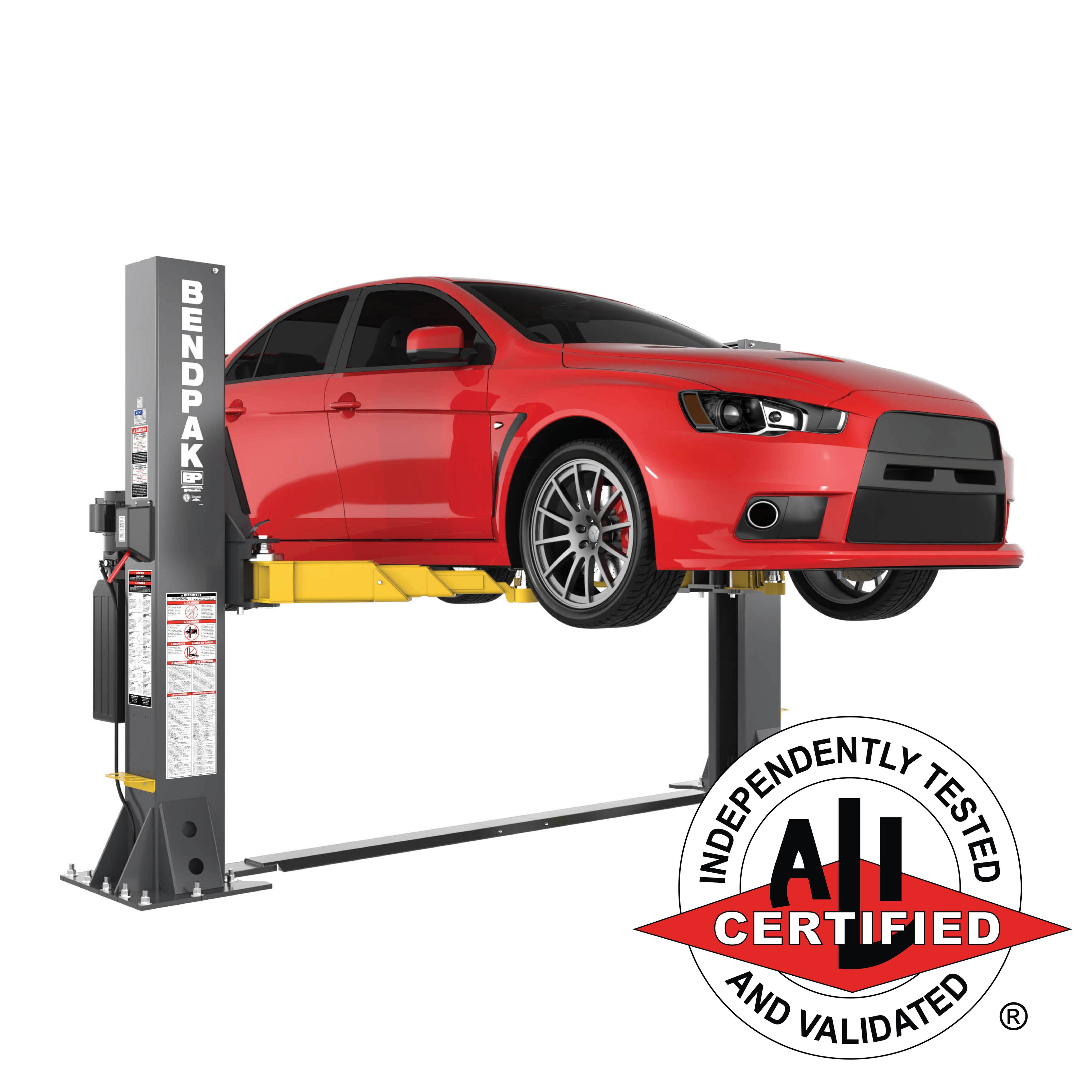BendPak 10AP-SRT 10,000-lb. short-rise floorplate two-post lift for low ceilings.