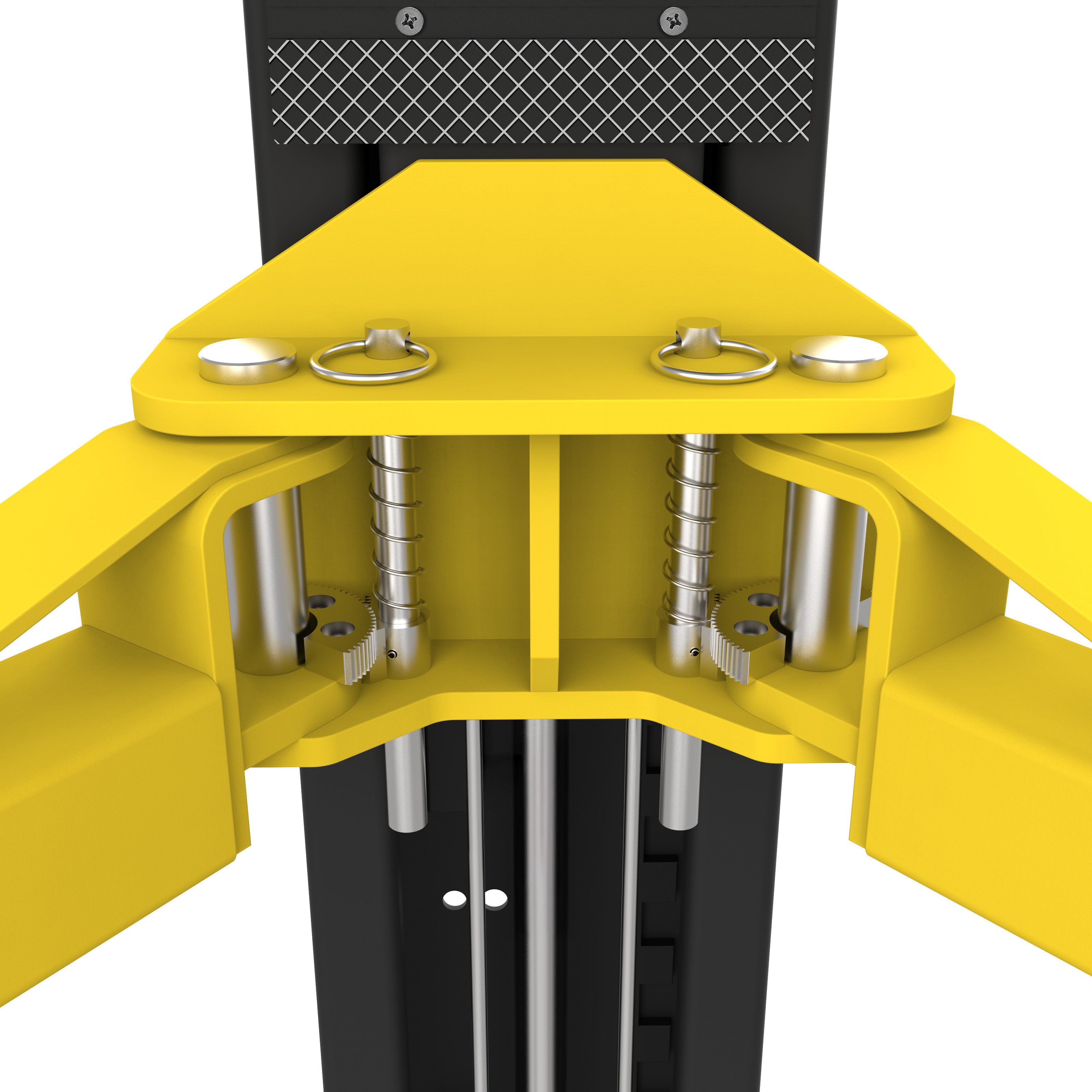 Half-moon arm restraint gear that secures the lifting arm of an APEX AL10C two-post car lift.