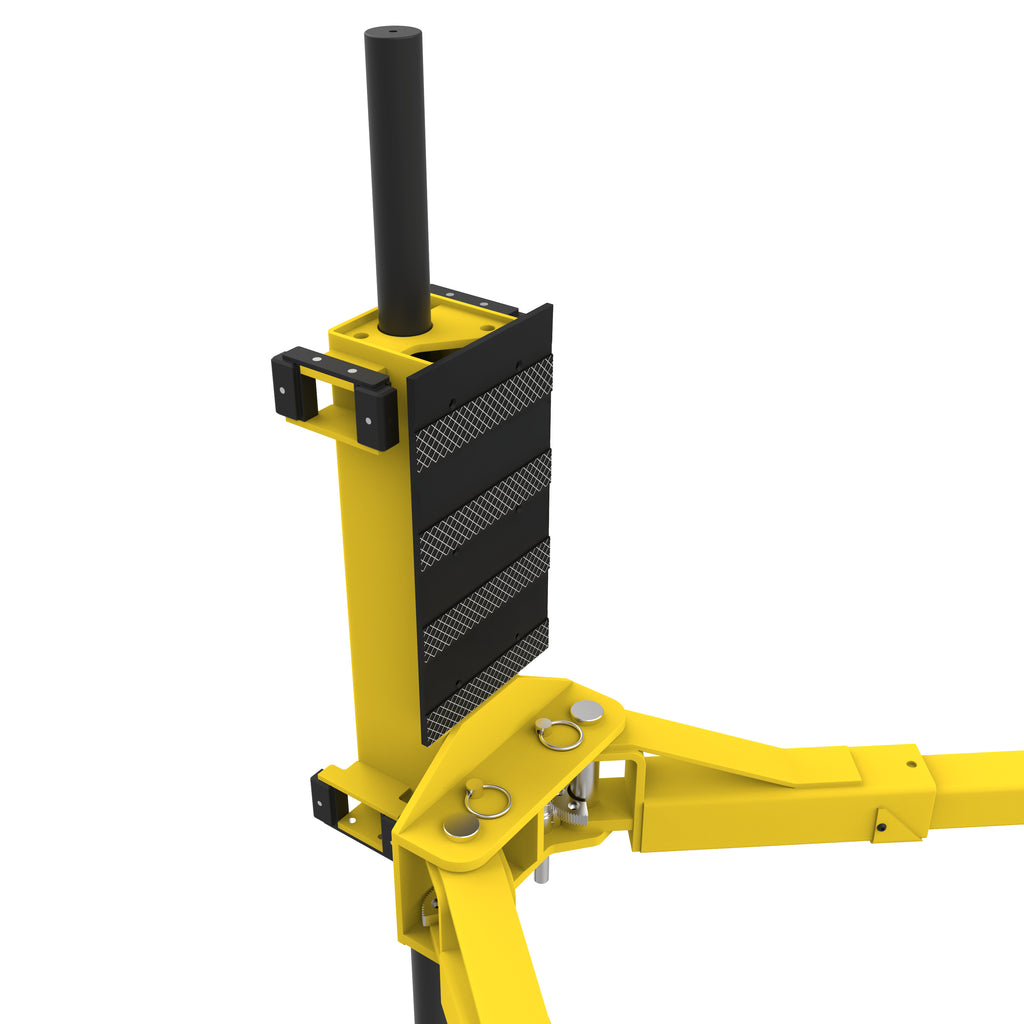 Rugged steel carriage and internal lifting components of an APEX AL10C two-post car lift.