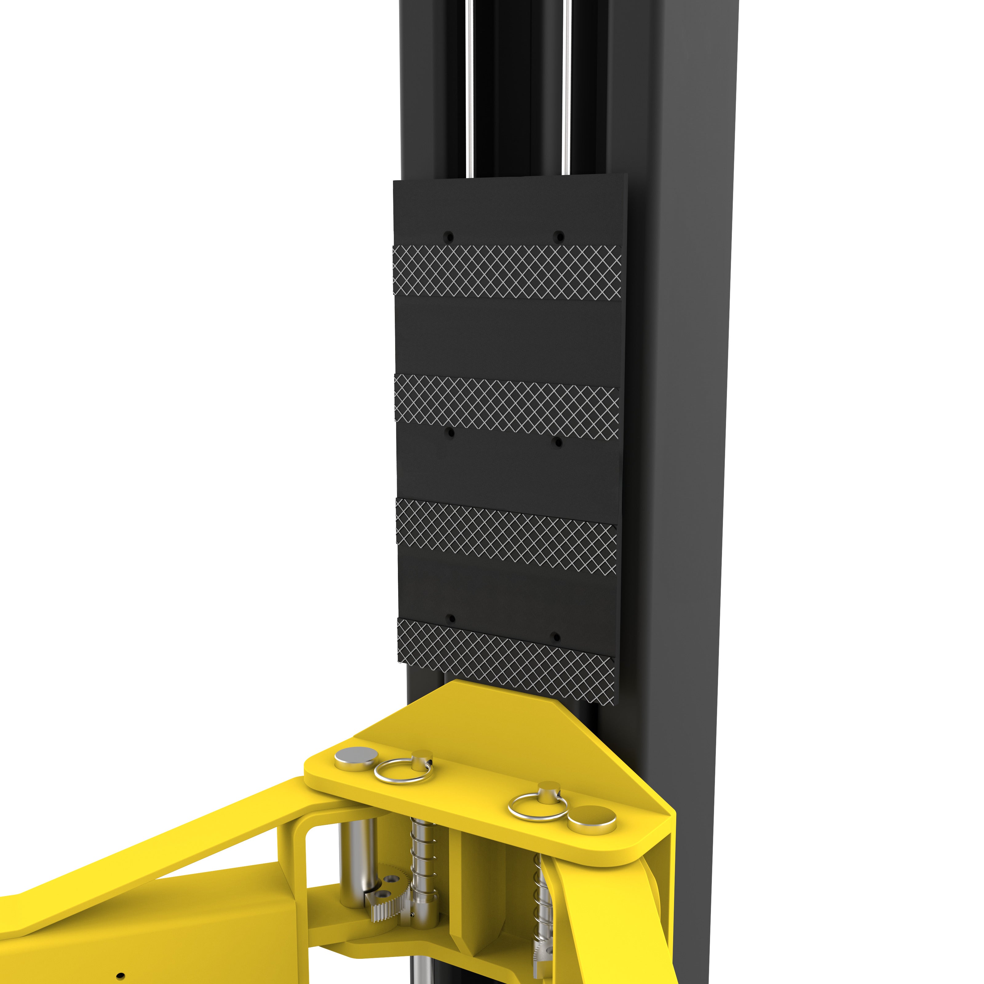 Rubber carriage guard mounted to the post of an APEX AL10C two-post car lift.