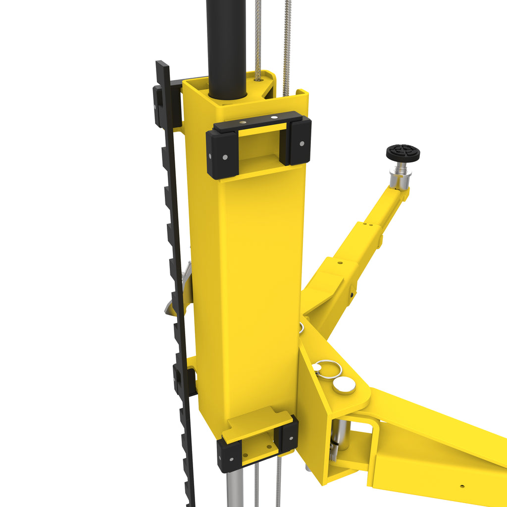 Internal steel components inside the carriage of an APEX AL9LC two-post car lift.
