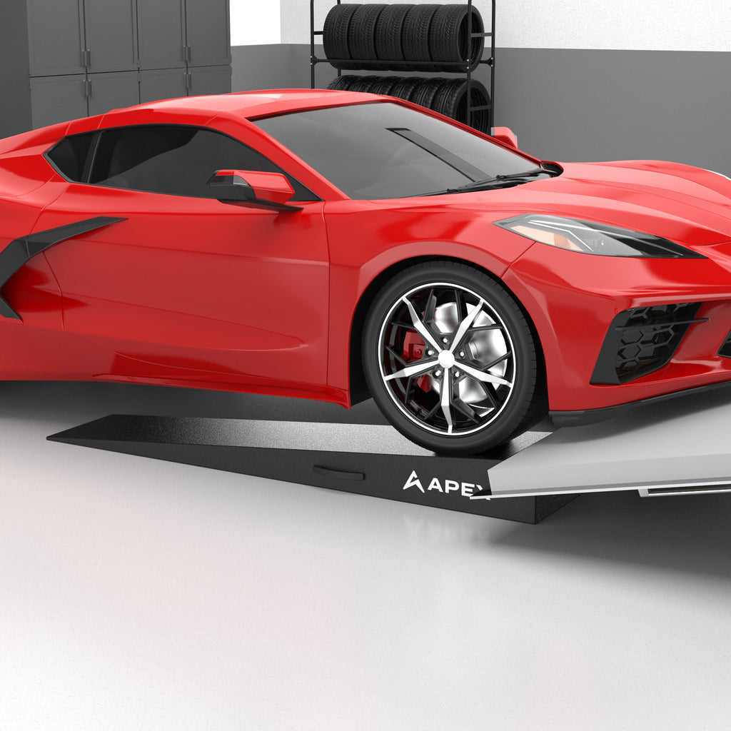 APEX AR-670-55-TR 72-in. trailer ramps with gradual approach angle for sports cars.