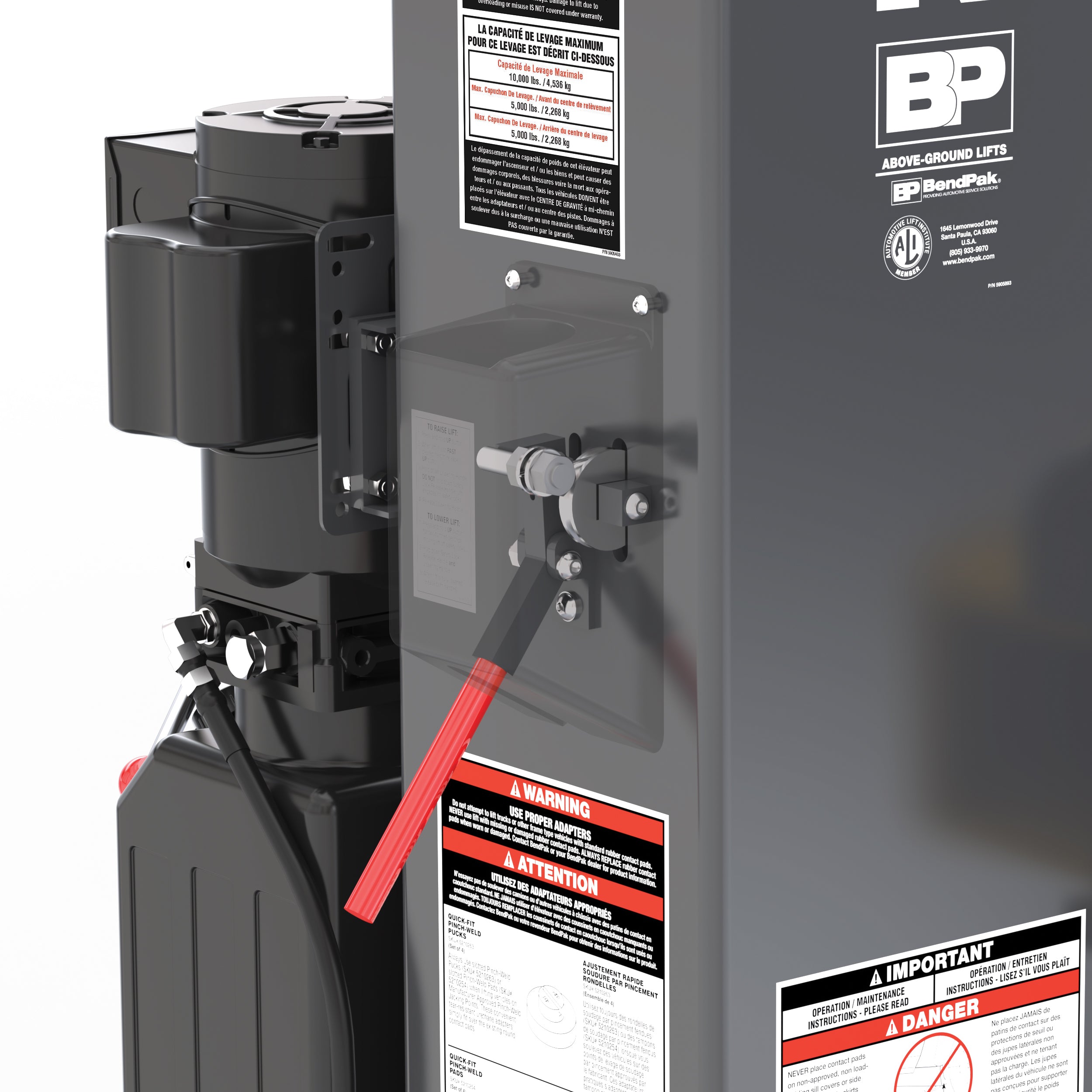 BendPak 10AP-SRT service detail for 10,000-lb. short-rise lift construction.