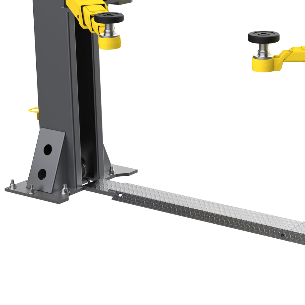 BendPak 10AP-SRT short-rise floorplate two-post lift with an open-top design and no overhead crossbeam.