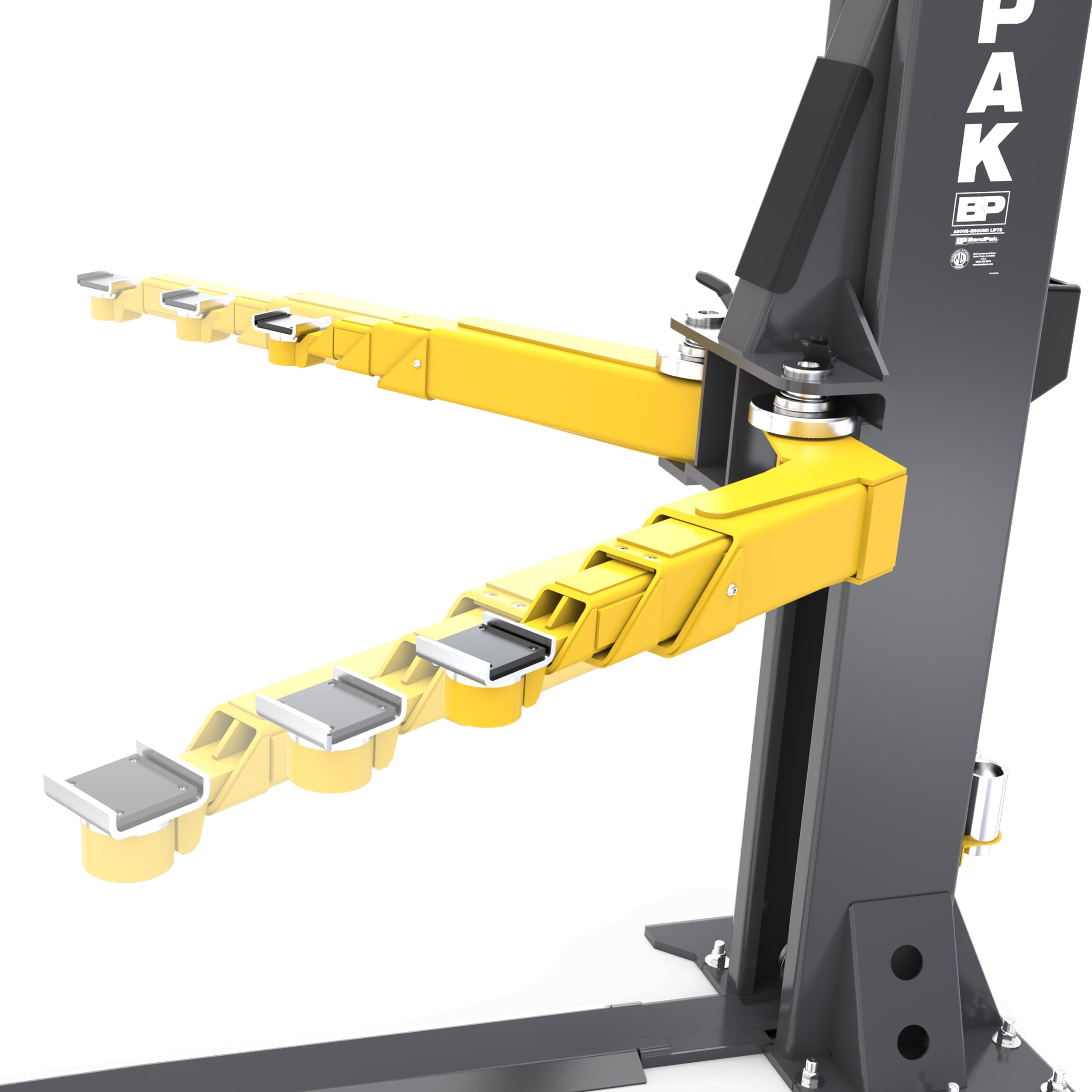BendPak 12AP-SRT component detail for 12,000-lb. short-rise two-post lift operation.