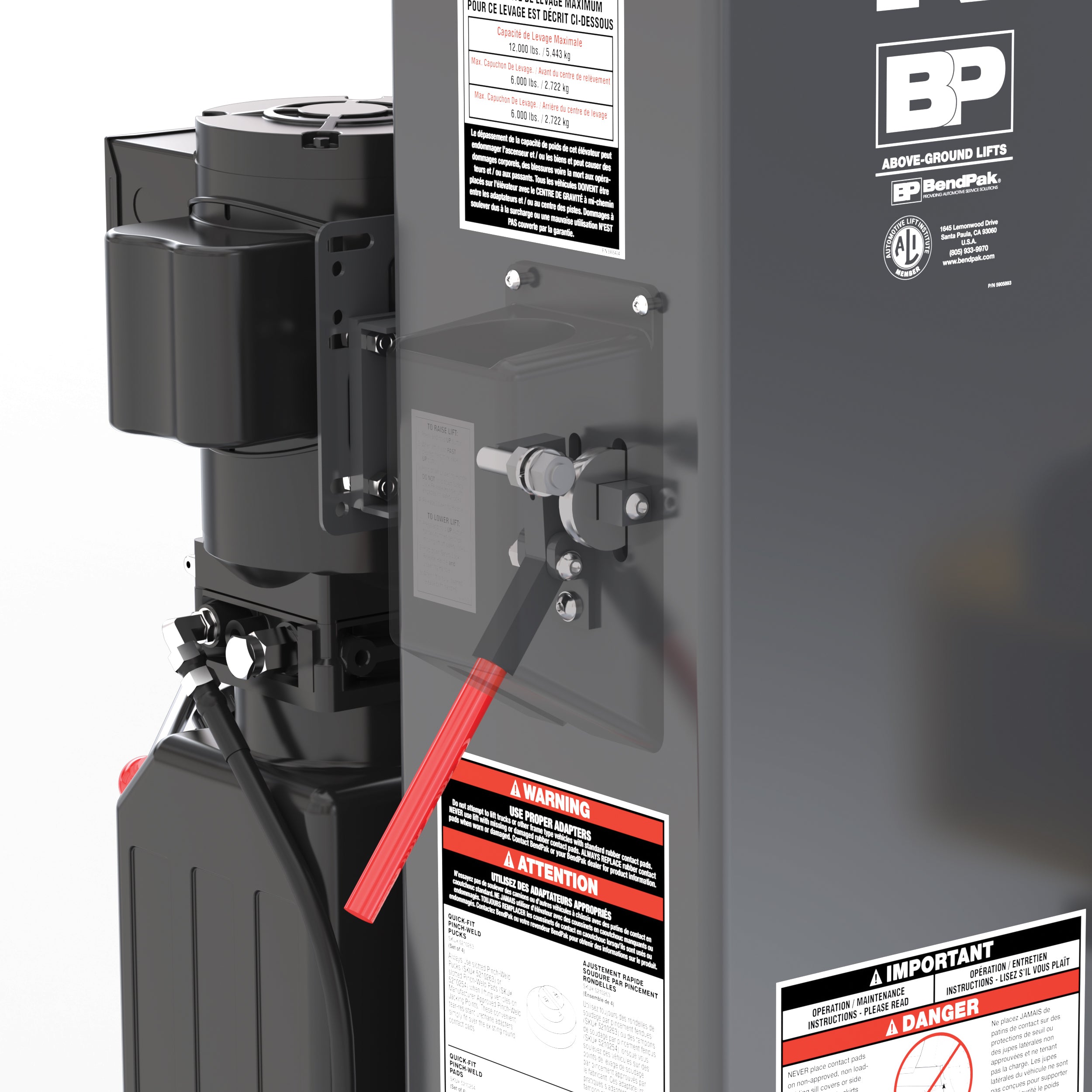 BendPak 12AP-SRT floorplate two-post lift supporting underbody inspection and repair tasks