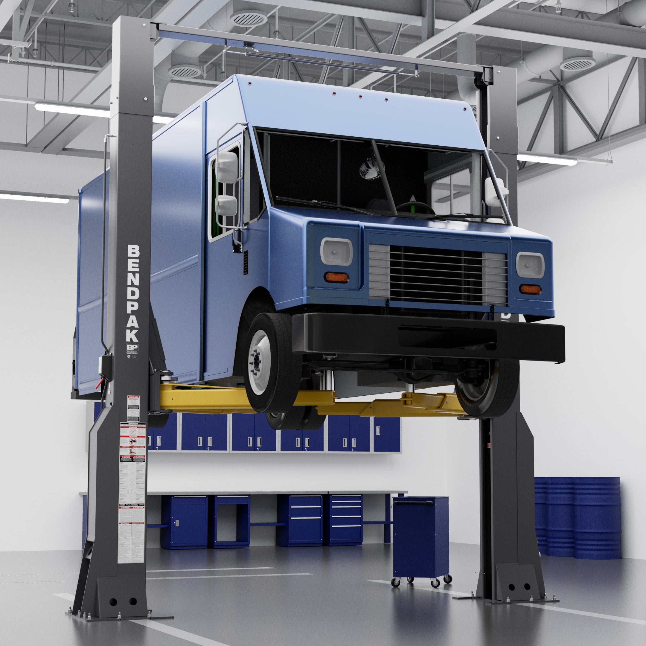 BendPak 16AP-192 extra-tall clearfloor two-post lift for commercial vehicle service.