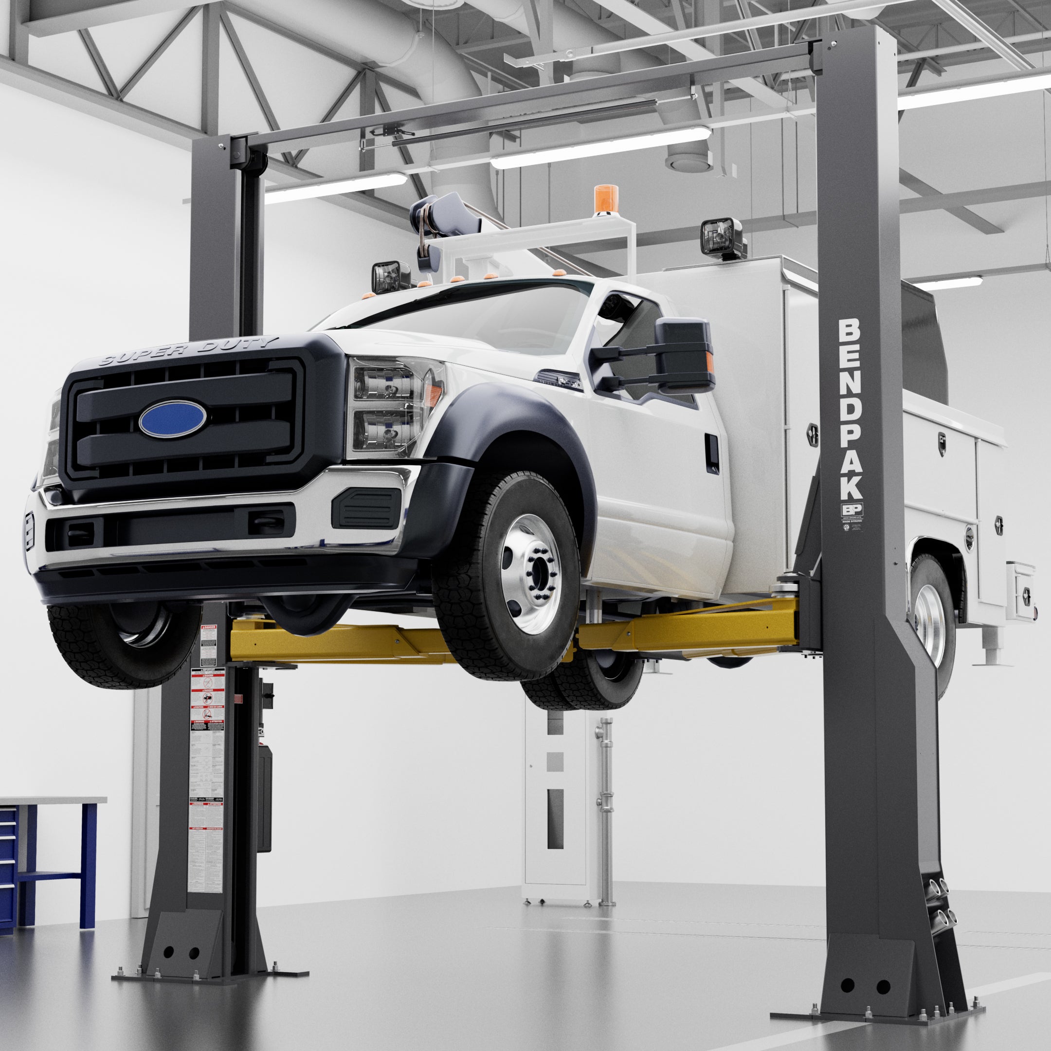 BendPak 16AP professional clearfloor two-post lift for commercial fleet service.