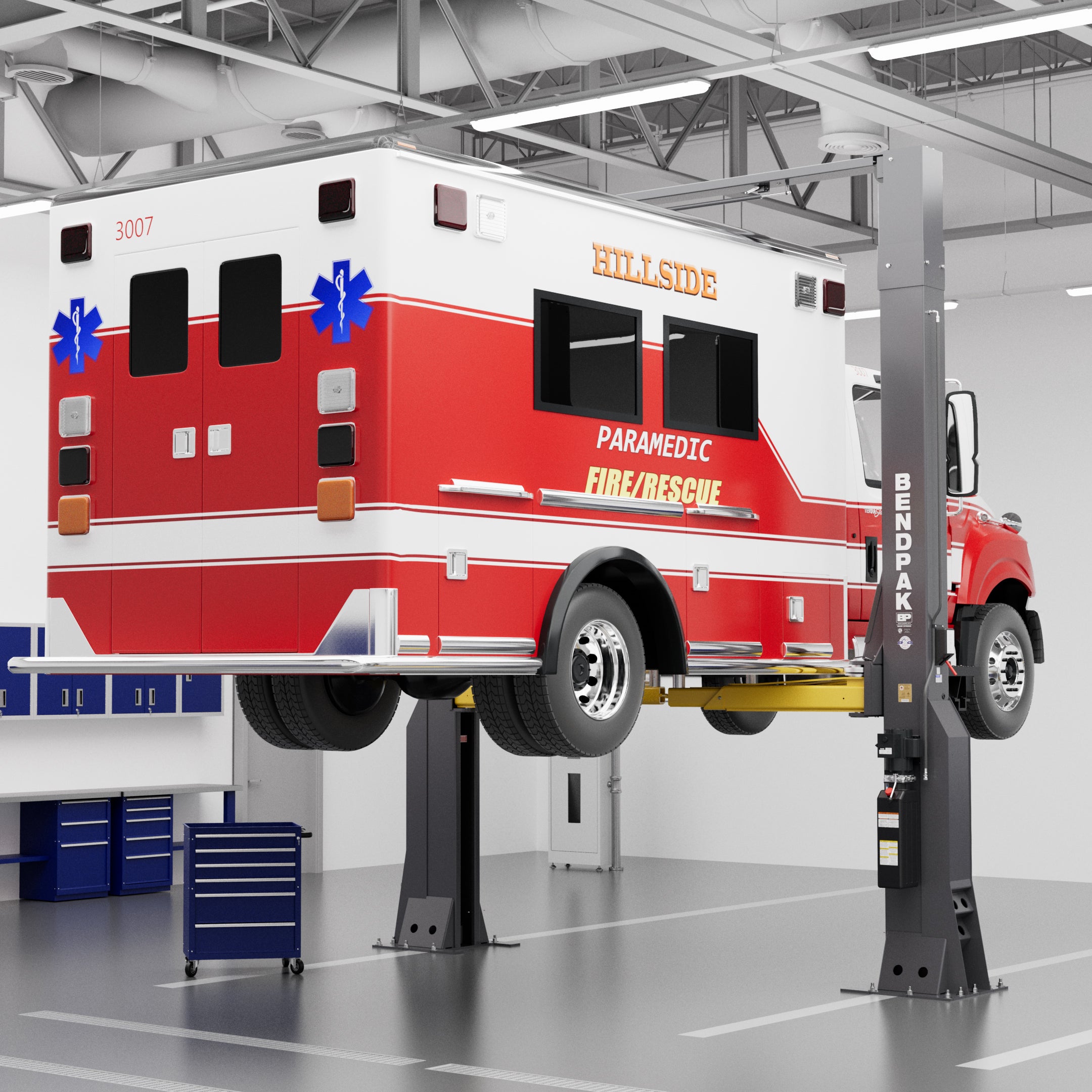 BendPak 20AP-192 super-duty two-post lift with 20,000-lb. lifting capacity.
