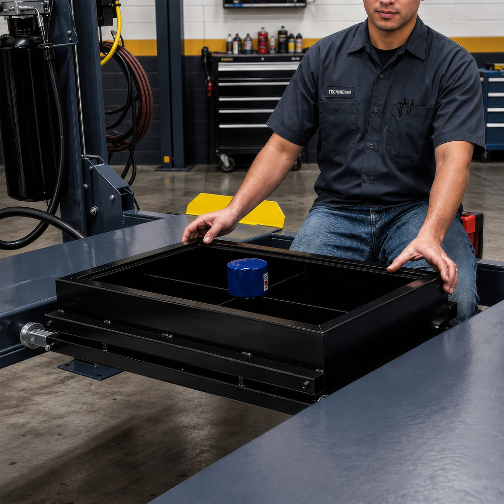 BendPak DP-30 18-gallon oil drain pan accessory for four-post lift service