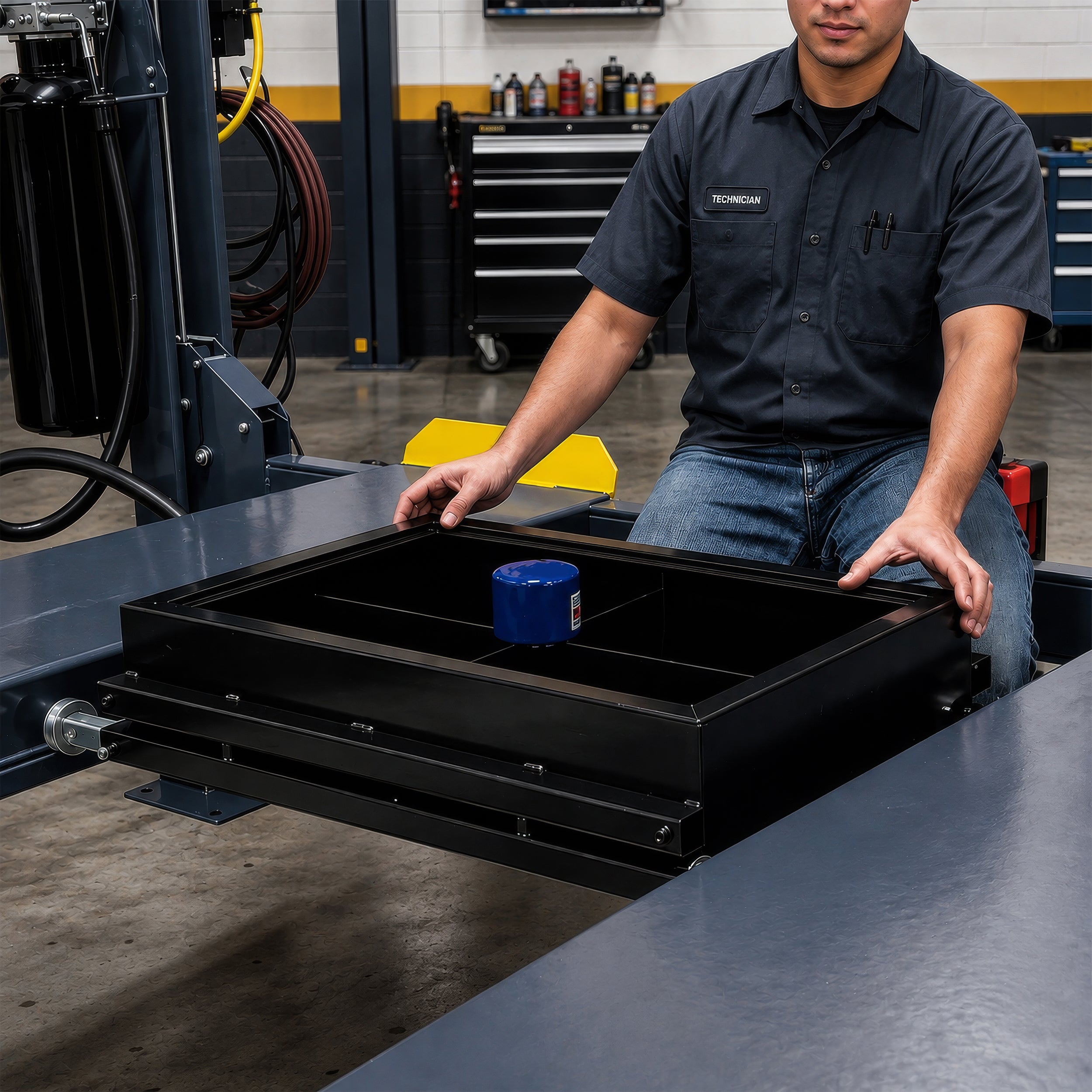 BendPak DP-30 18-gallon oil drain pan accessory for four-post lift service