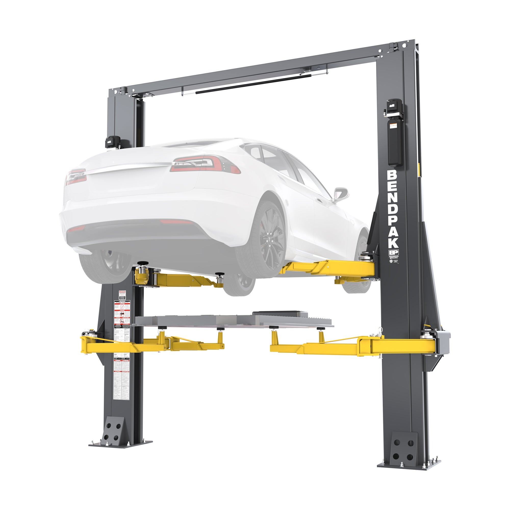 BendPak EV12DPS EV two-post lift with 12,000-lb. capacity and auxiliary service arms