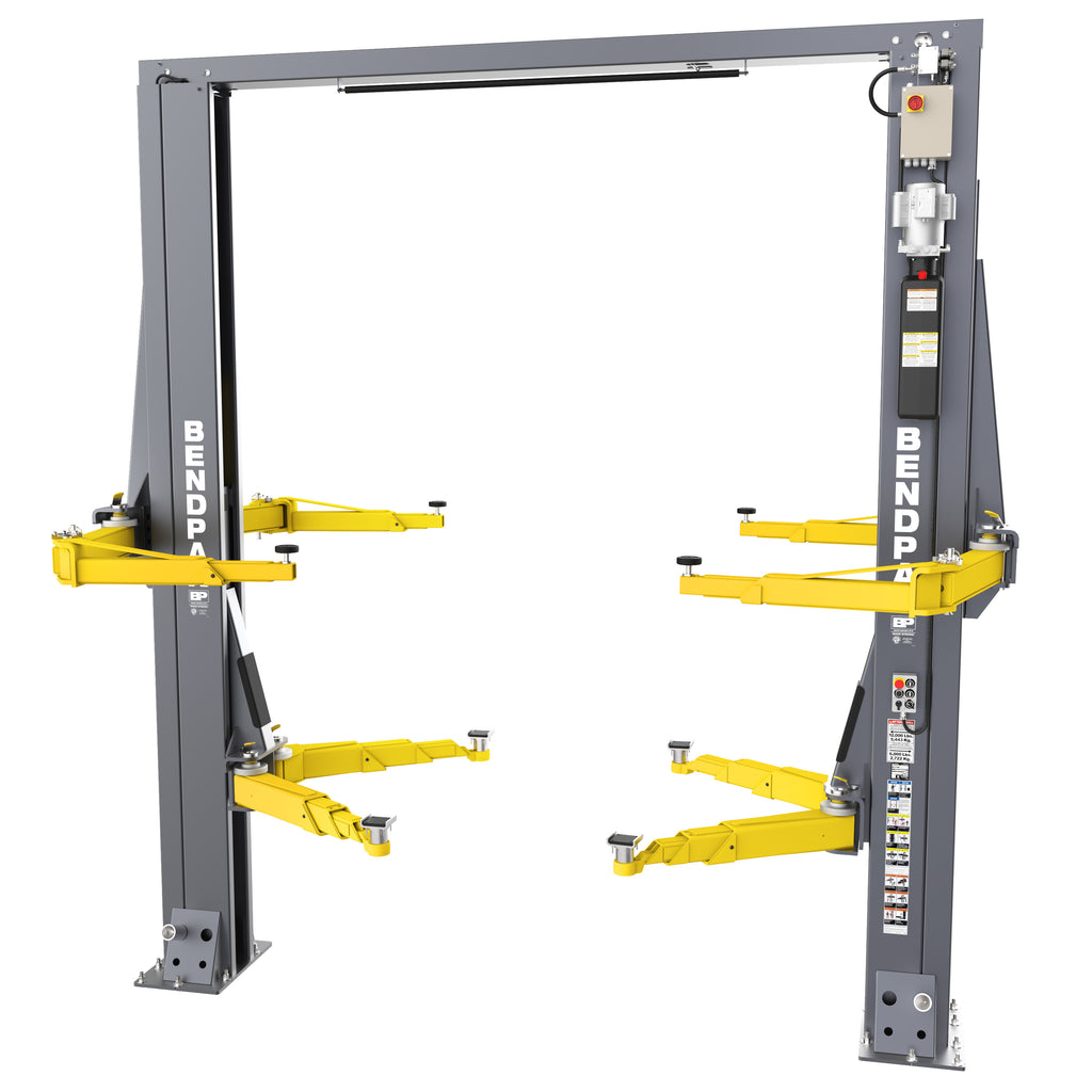 BendPak EV12DPS Octa-Flex two-post lift hero image without vehicle for EV service bays