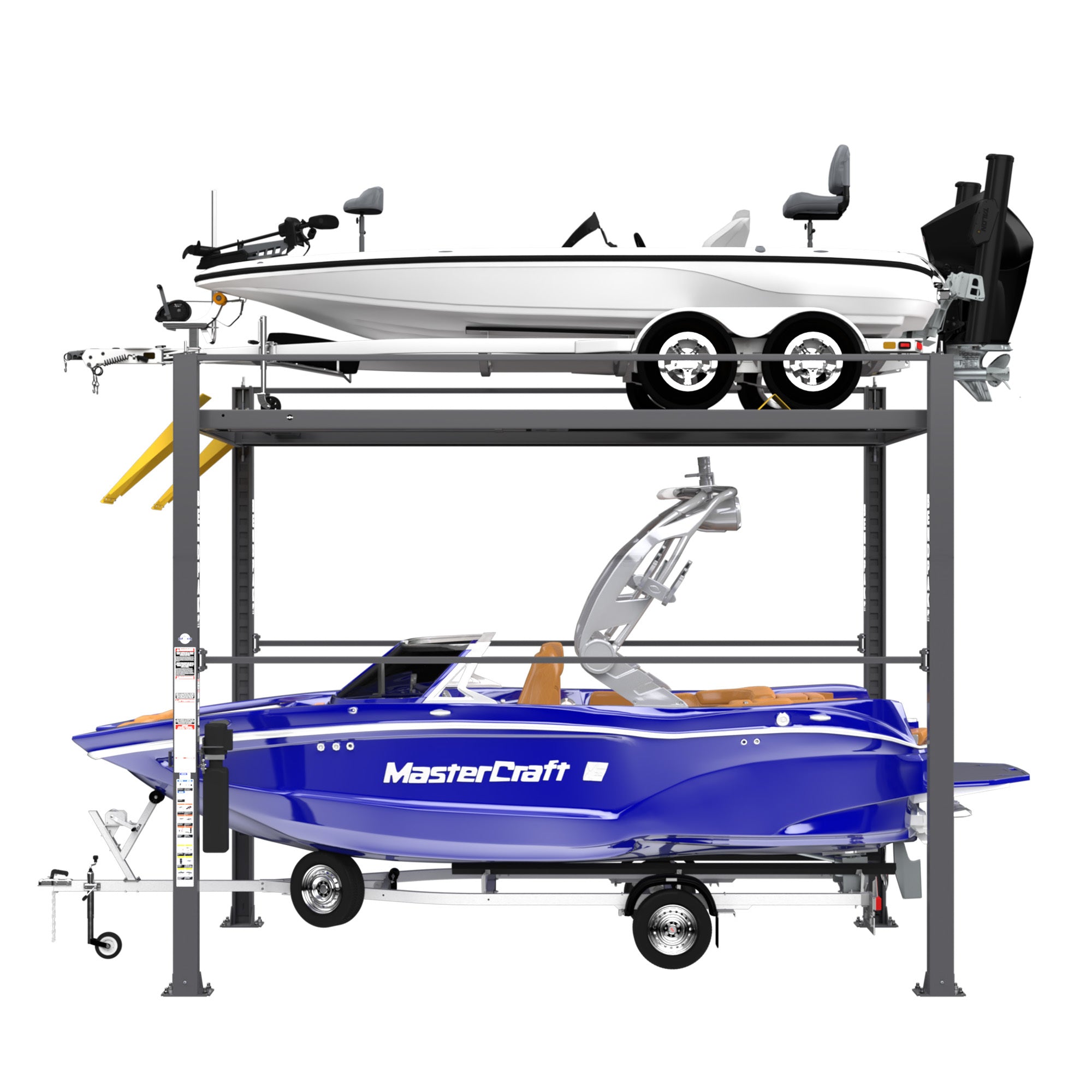 BendPak HD-7500PBX four-post boat lift with 7,500-lb. capacity for marine storage.
