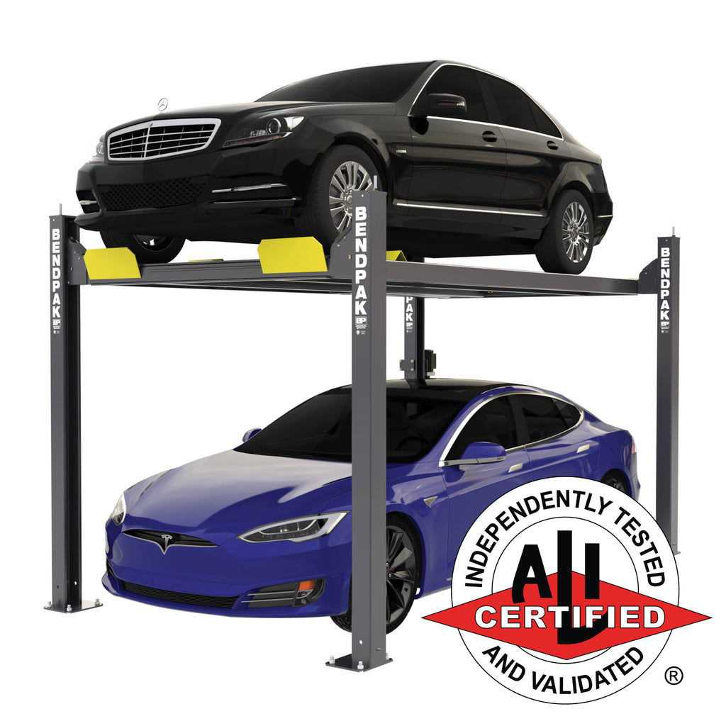 BendPak HD-7P ALI Certified narrow-width high-rise four-post lift.