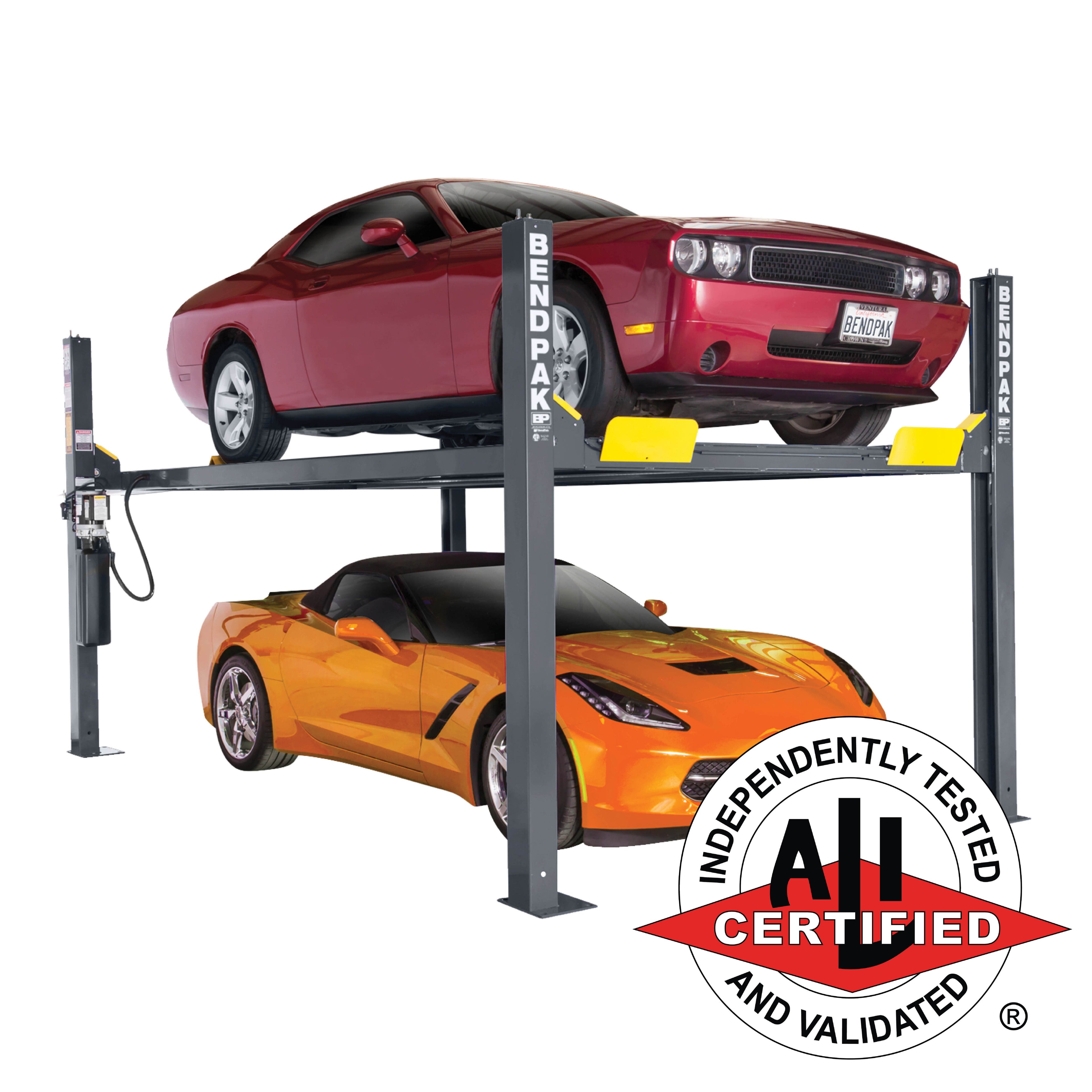 BendPak HD-9 ALI Certified four-post lift for home garages and professional shops.