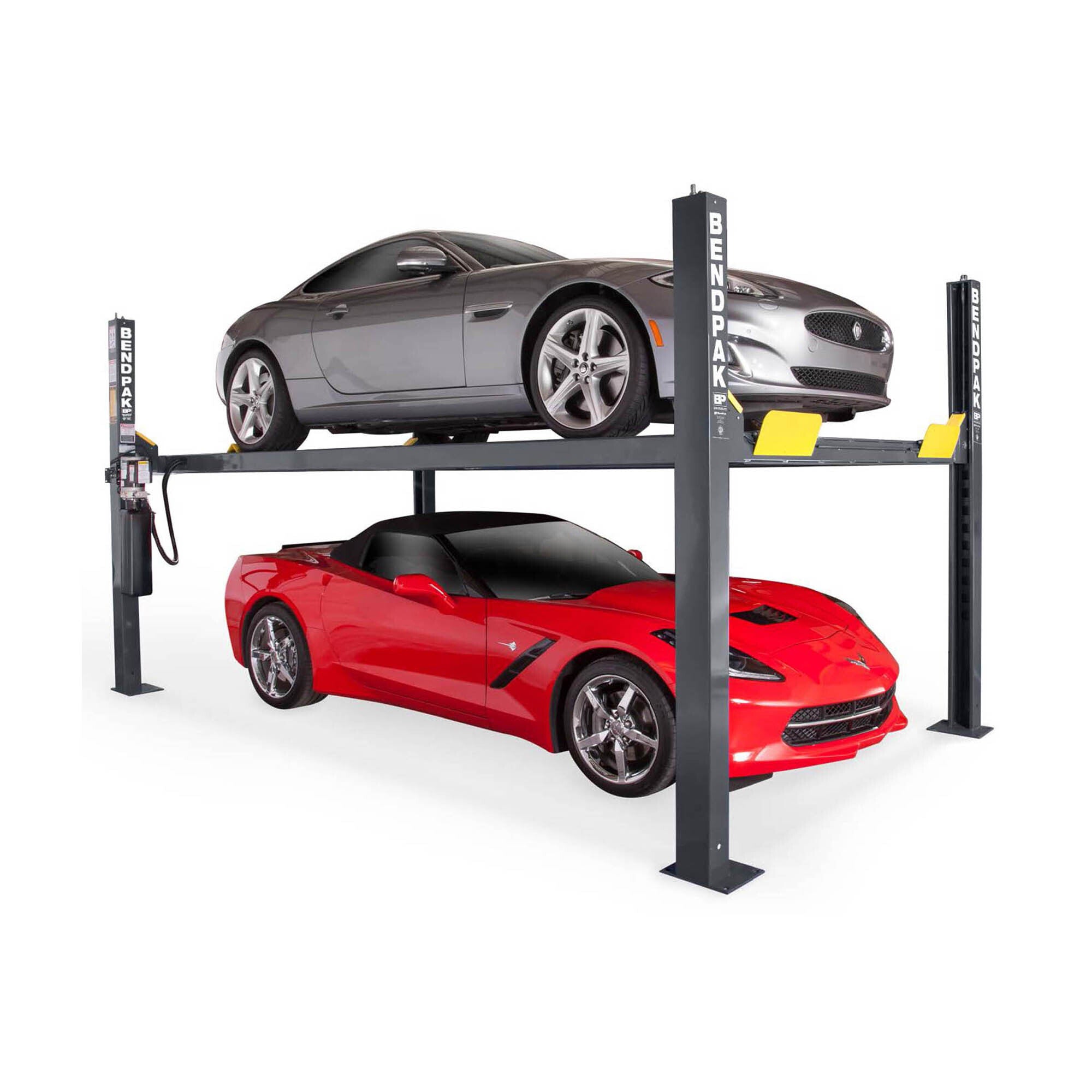 BendPak HD-9ST four-post garage lift with narrow platform for vehicle storage