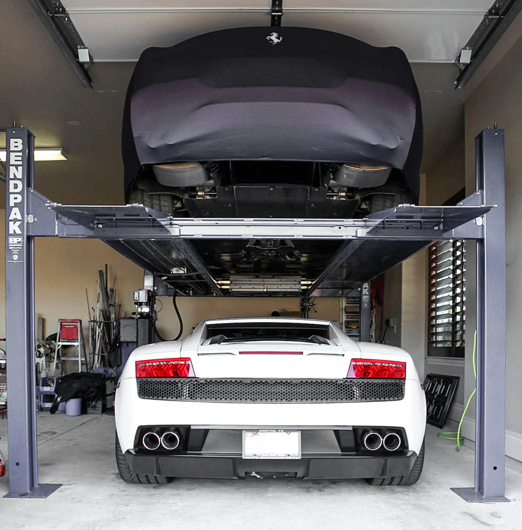 BendPak HD-9XL 9,000-lb. four-post garage lift for storage and underbody work