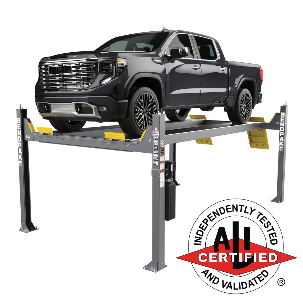 BendPak HDS-14 ALI Certified 14,000-lb. four-post lift for heavy-duty vehicle service.