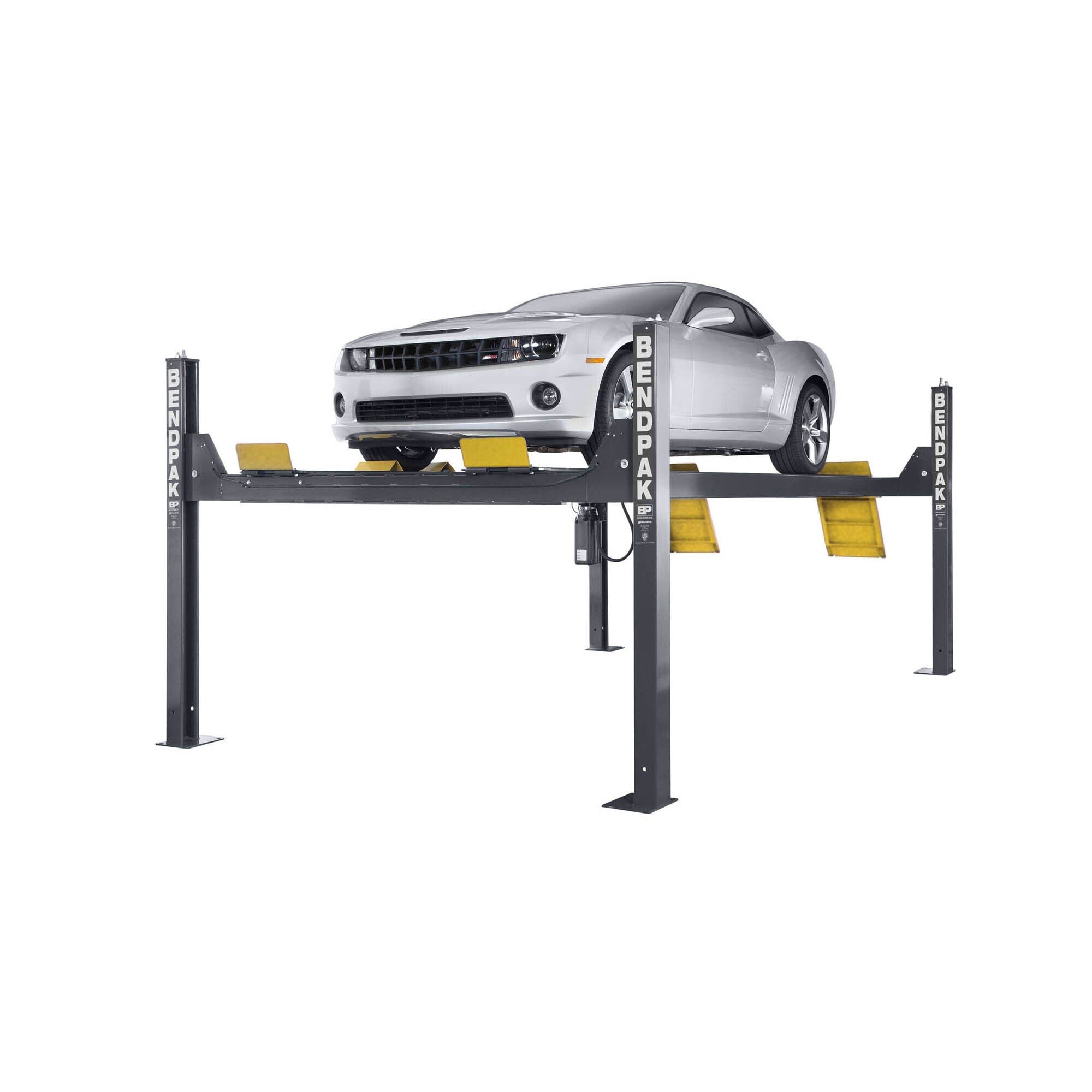 BendPak HDS-14 four-post lift built for 14,000-lb. vehicle storage and service.