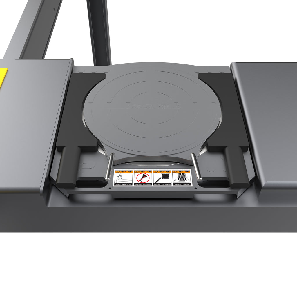 BendPak HDS-14LSXE turnplate section for precision wheel alignment work.