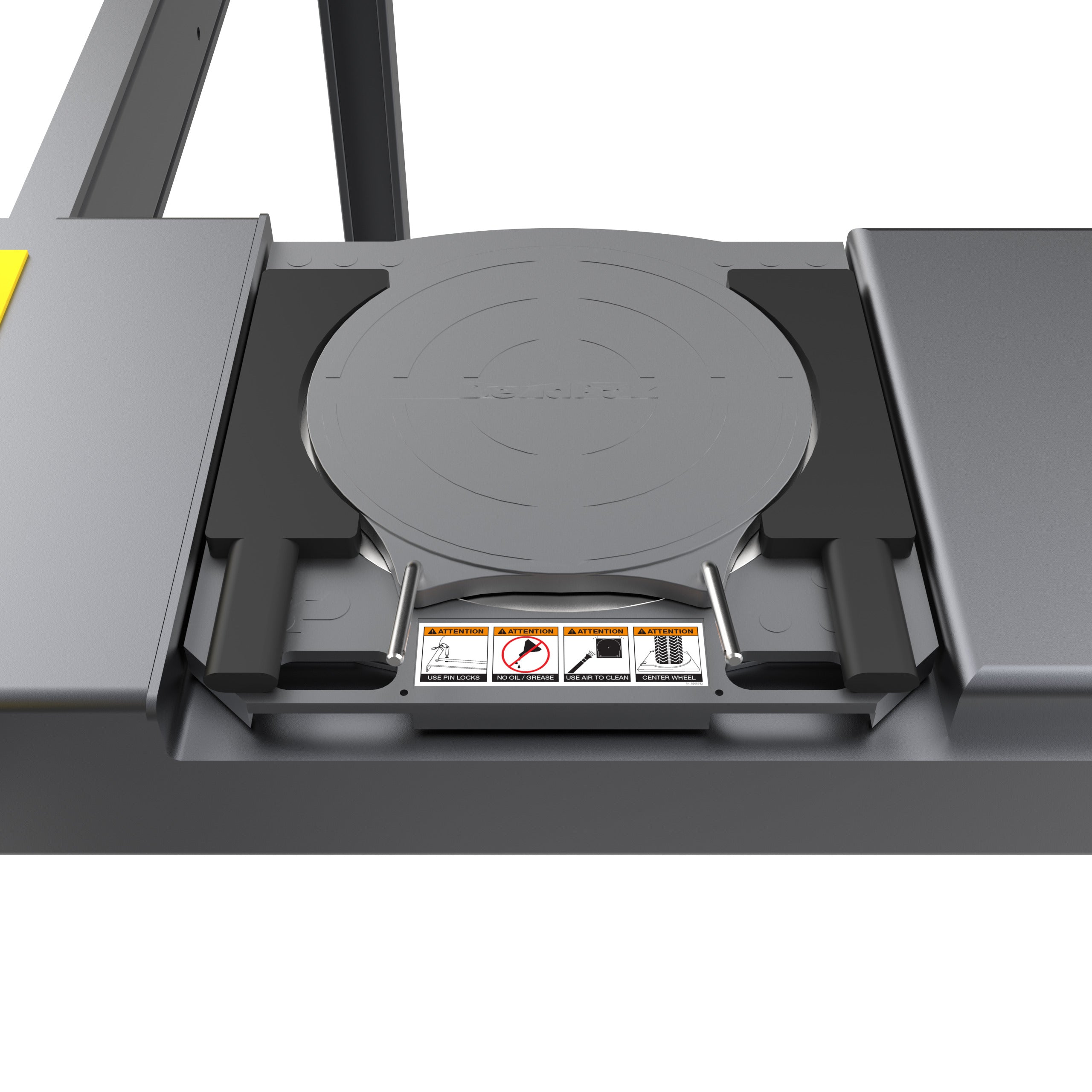BendPak HDS-14LSXE turnplate section for precision wheel alignment work.