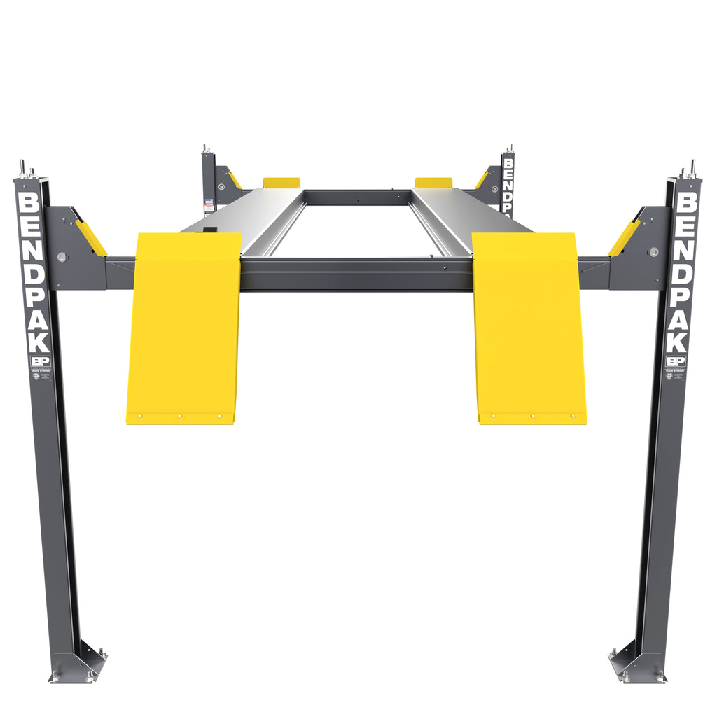 BendPak HDS-14XT extended-length four-post lift with 14,000-lb. capacity.