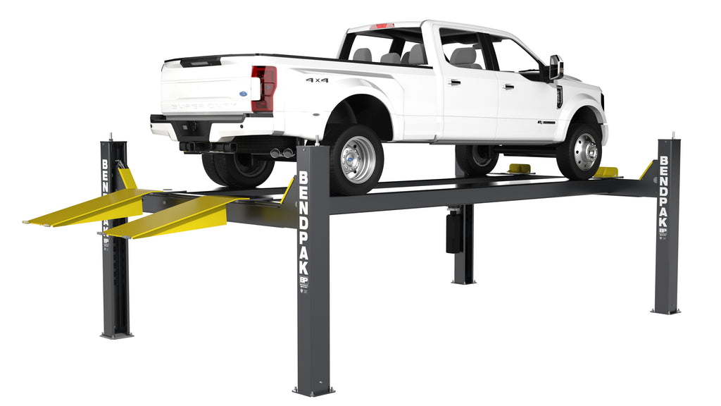 BendPak HDS-18E 18,000-lb. heavy-duty four-post lift for fleet maintenance facilities.