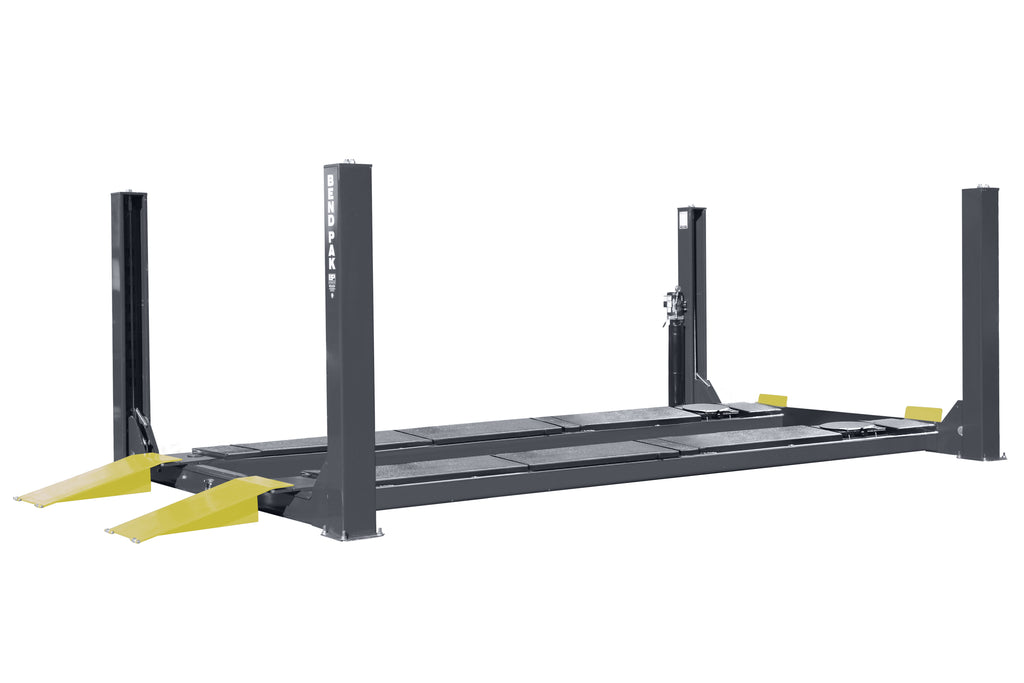 BendPak HDS-18EA four-post alignment lift with turnplates and 18,000-lb. capacity.