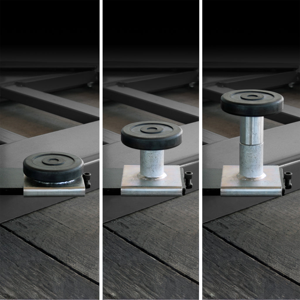 BendPak MD-6XP lift pad adapters shown in multiple height configurations for vehicle lifting points.