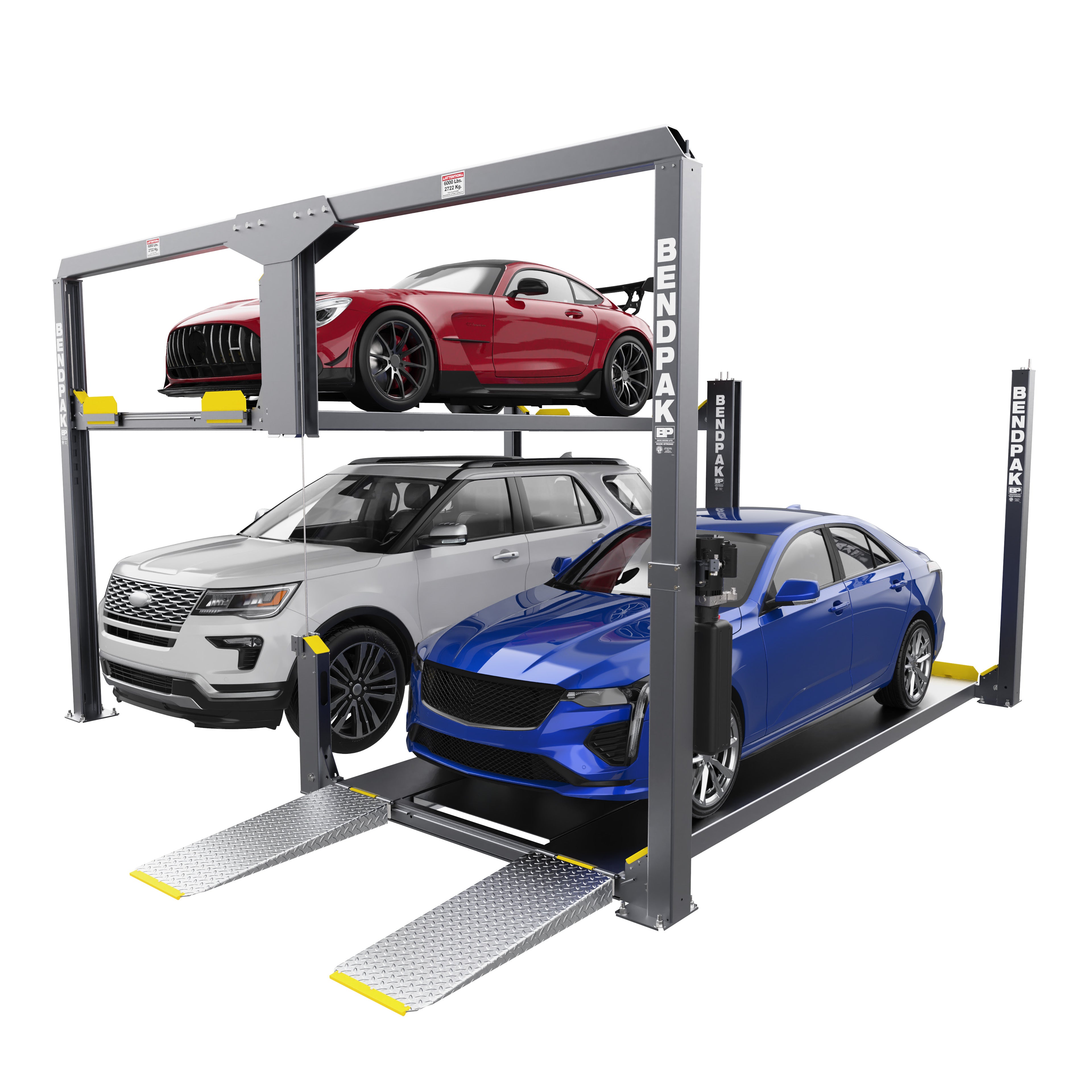 BendPak PL-12000KDT parking lift with tandem platforms for maximizing garage capacity.