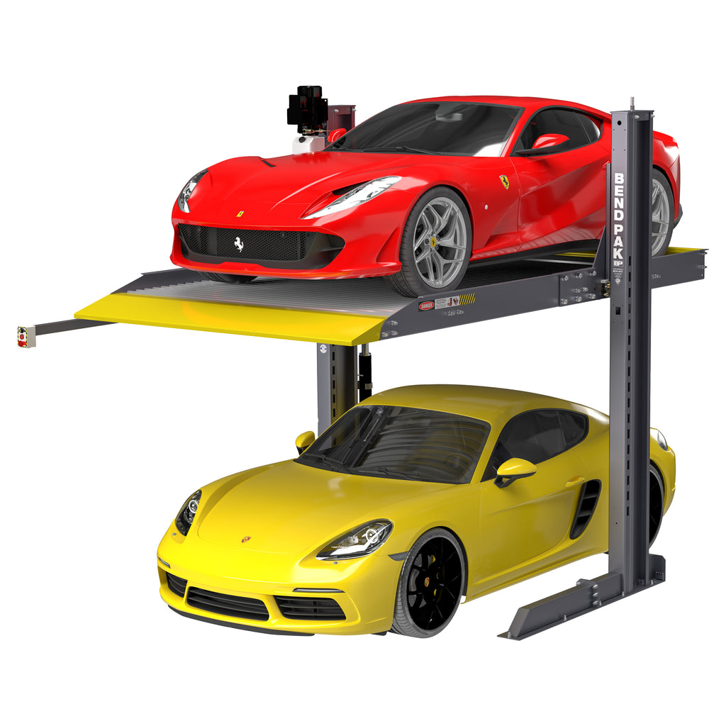 BendPak PL-6000DC 6,000-lb. two-post parking lift for space-saving garage storage