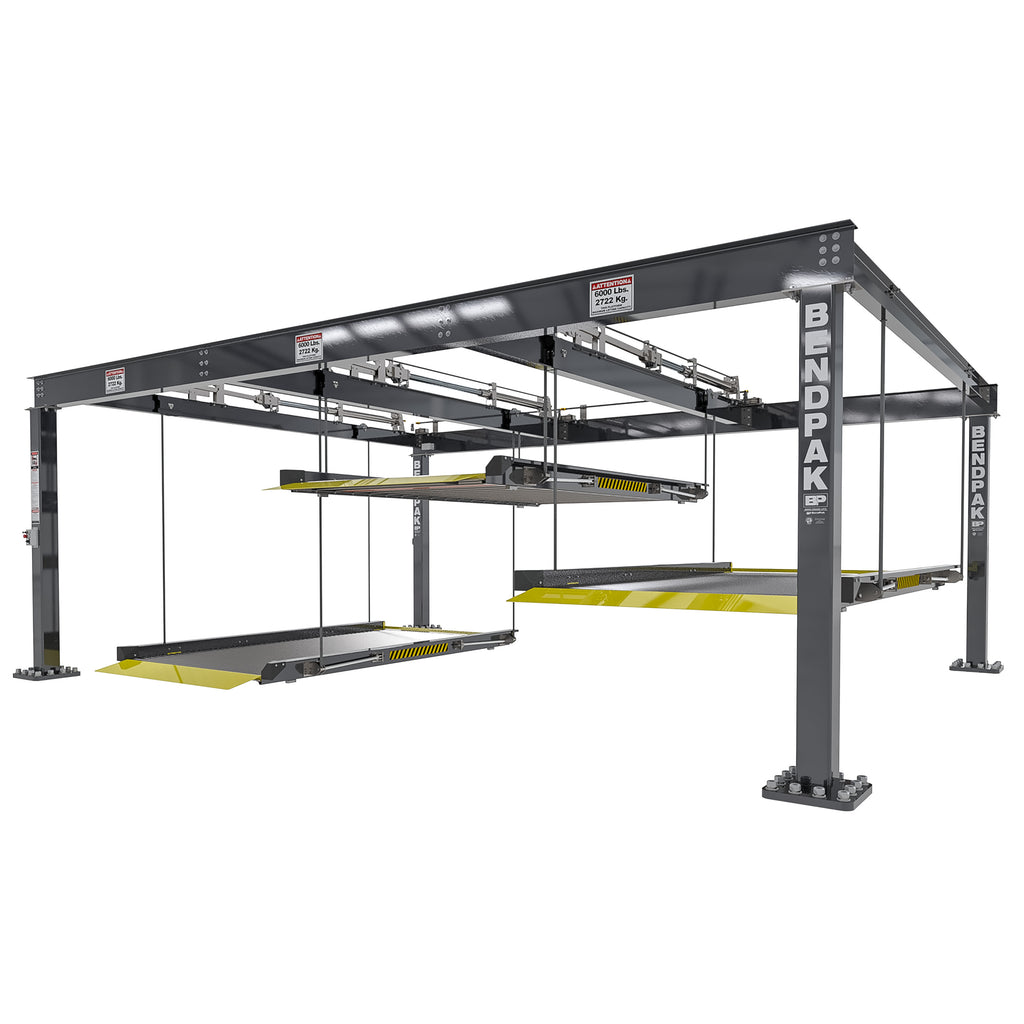 BendPak PL-6KT triple parking lift with independent platforms and 18,000-lb total capacity.