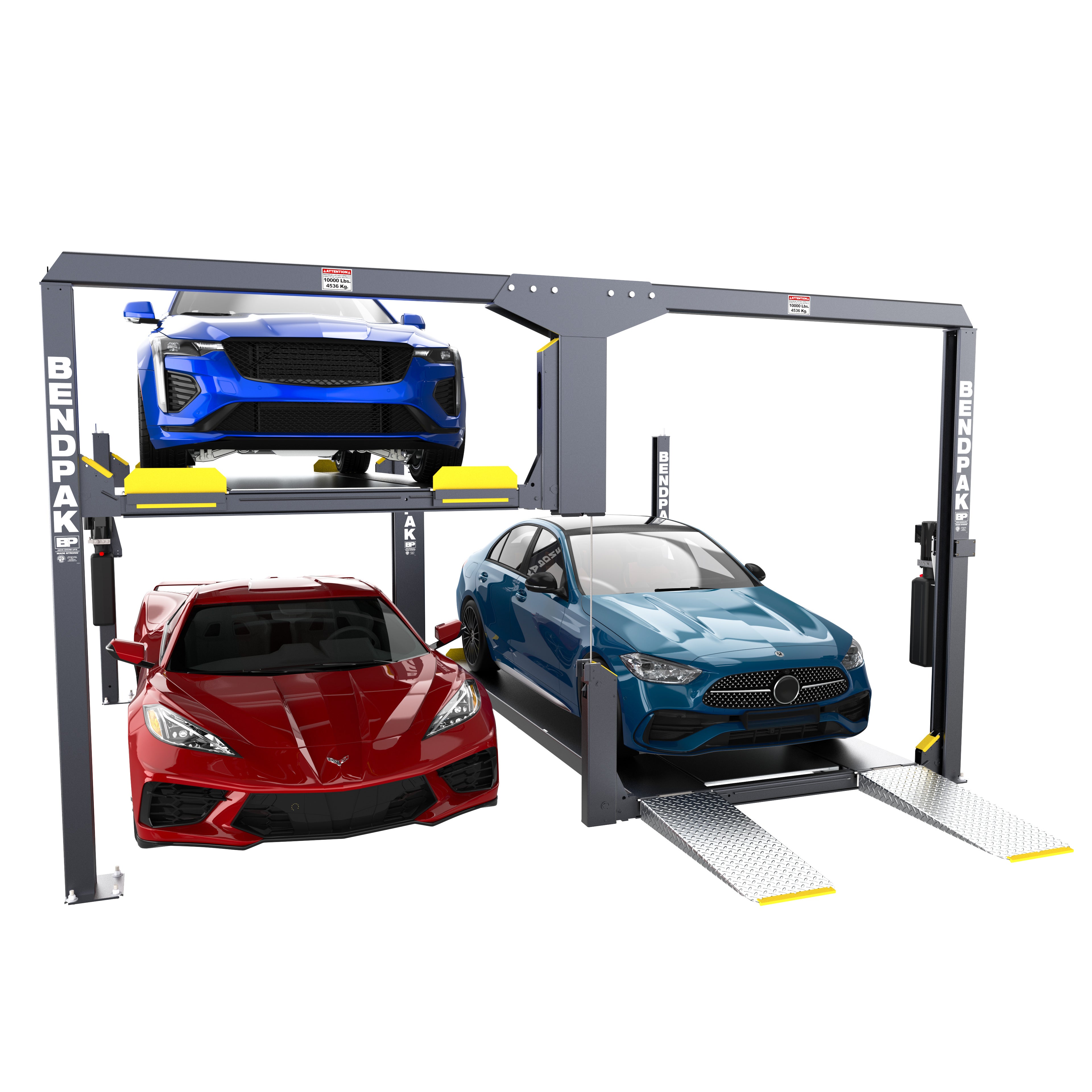 BendPak PL12000KDS narrow parking lift with short dual platforms and 12,000-lb capacity.