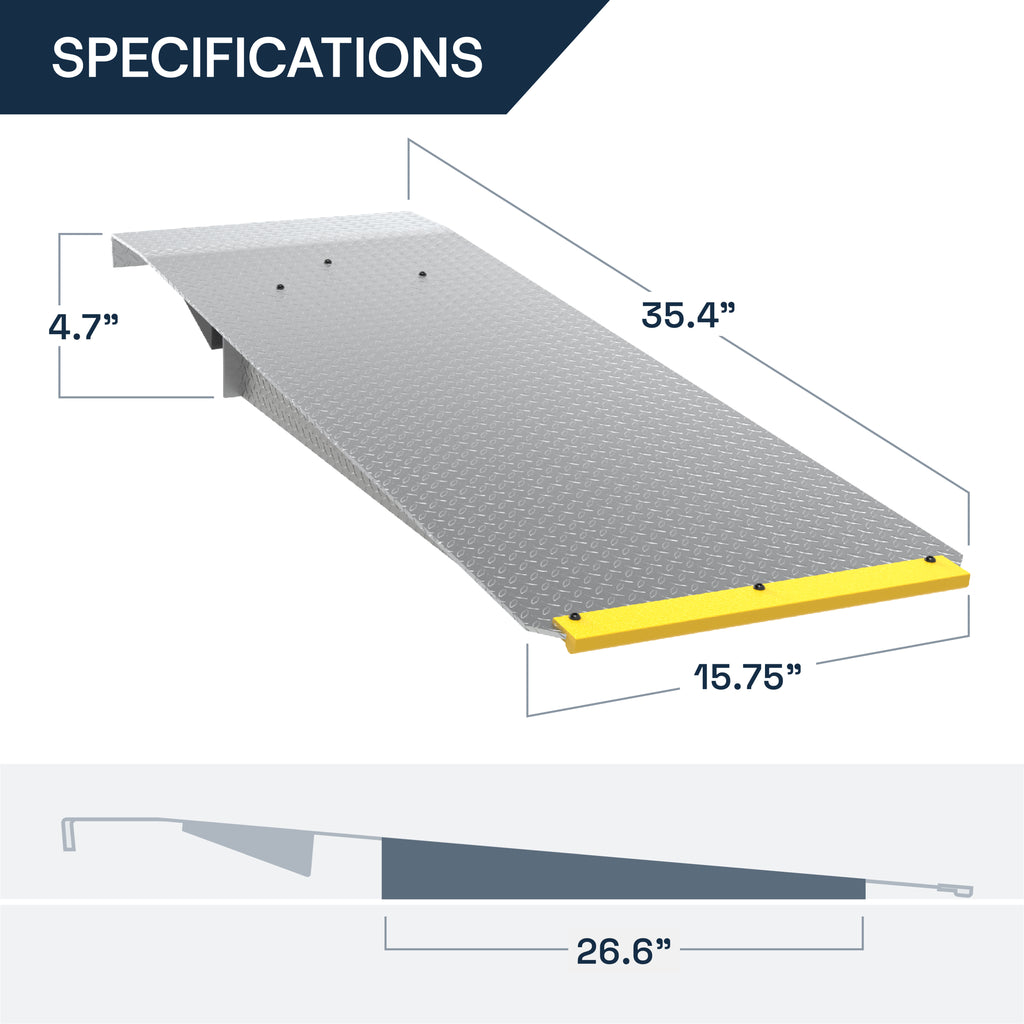 Dimensional diagram of aluminum approach ramps for BendPak PL-6000DC and PL-6000DCX parking lifts.