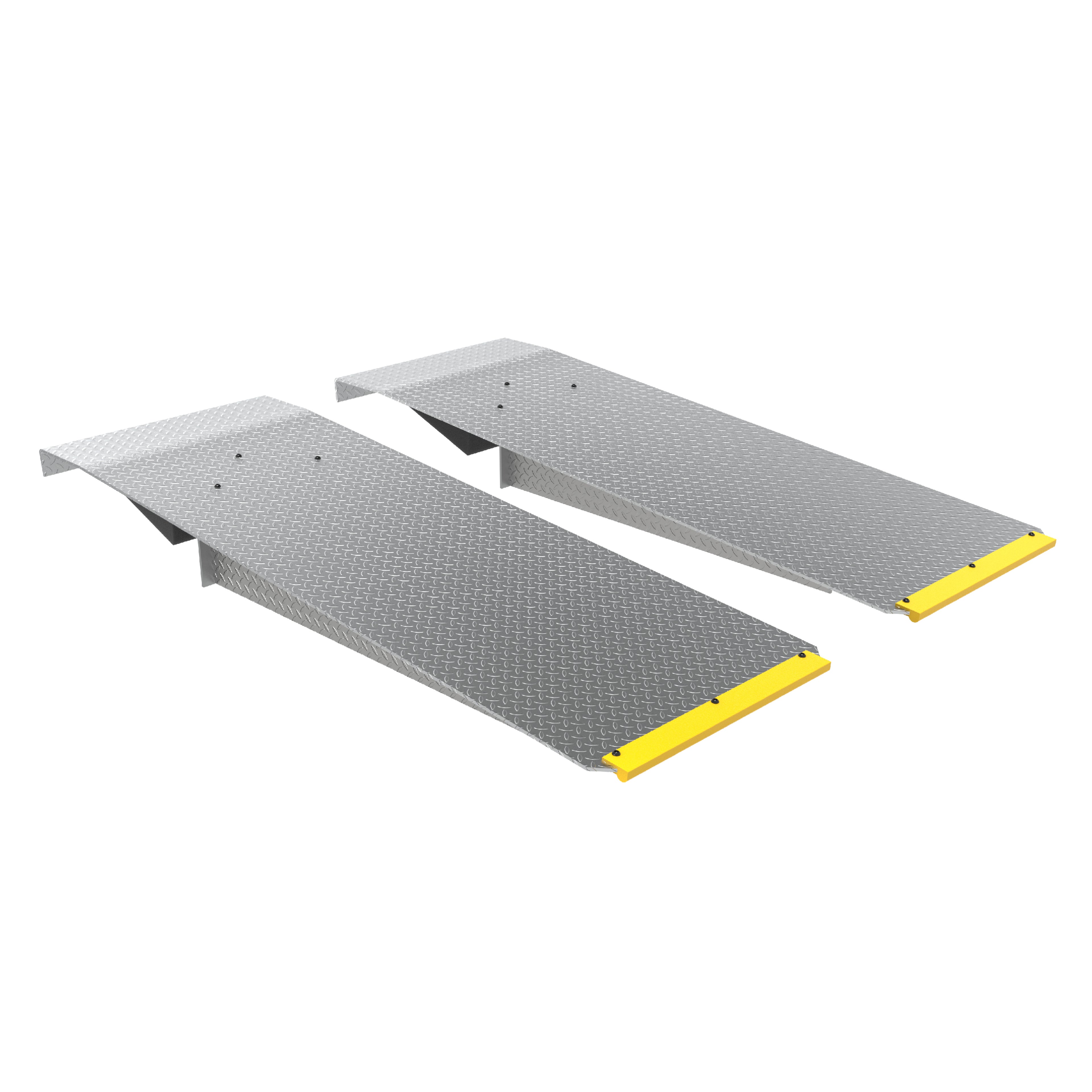 Extended aluminum approach ramps designed to provide gradual vehicle access to BendPak PL-6000DC and PL-6000DCX lifts.