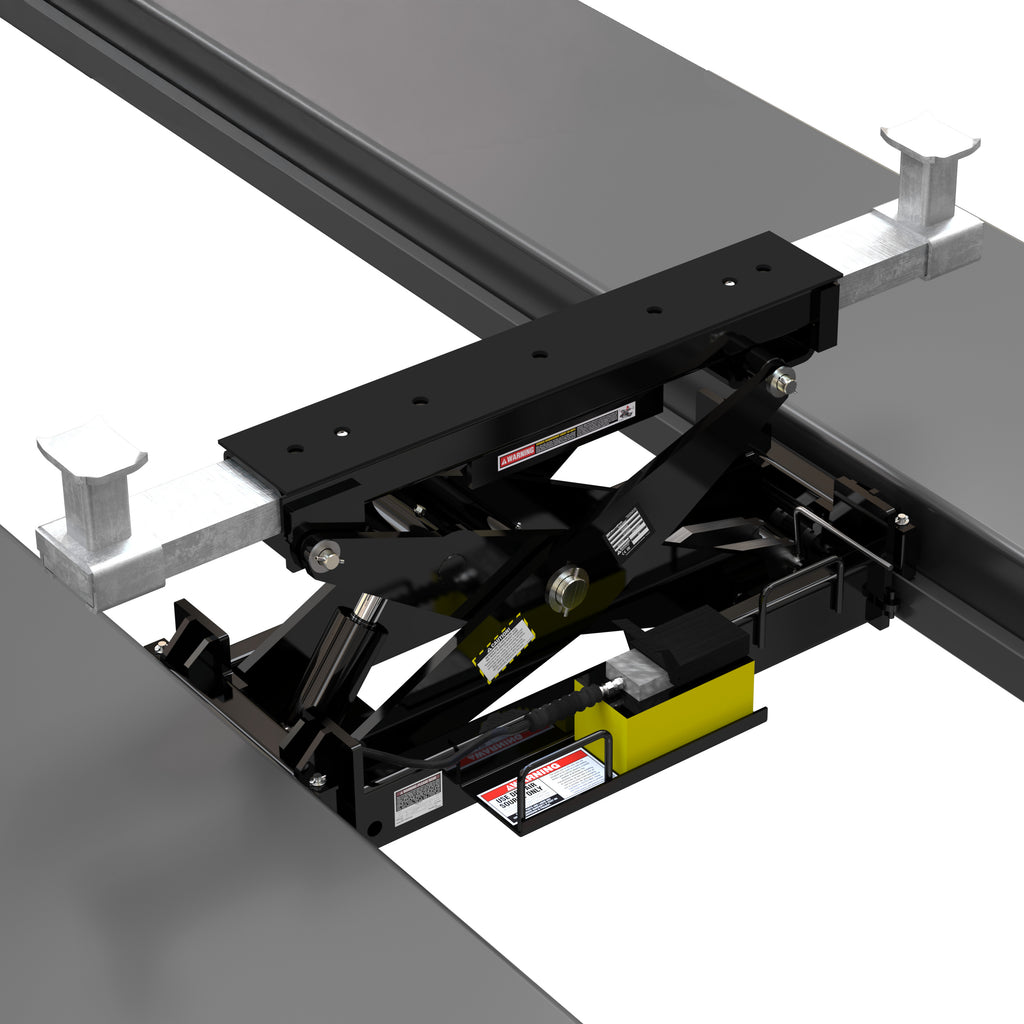 BendPak RBJ25000 25,000-lb. rolling bridge jack mounted on a four-post lift.