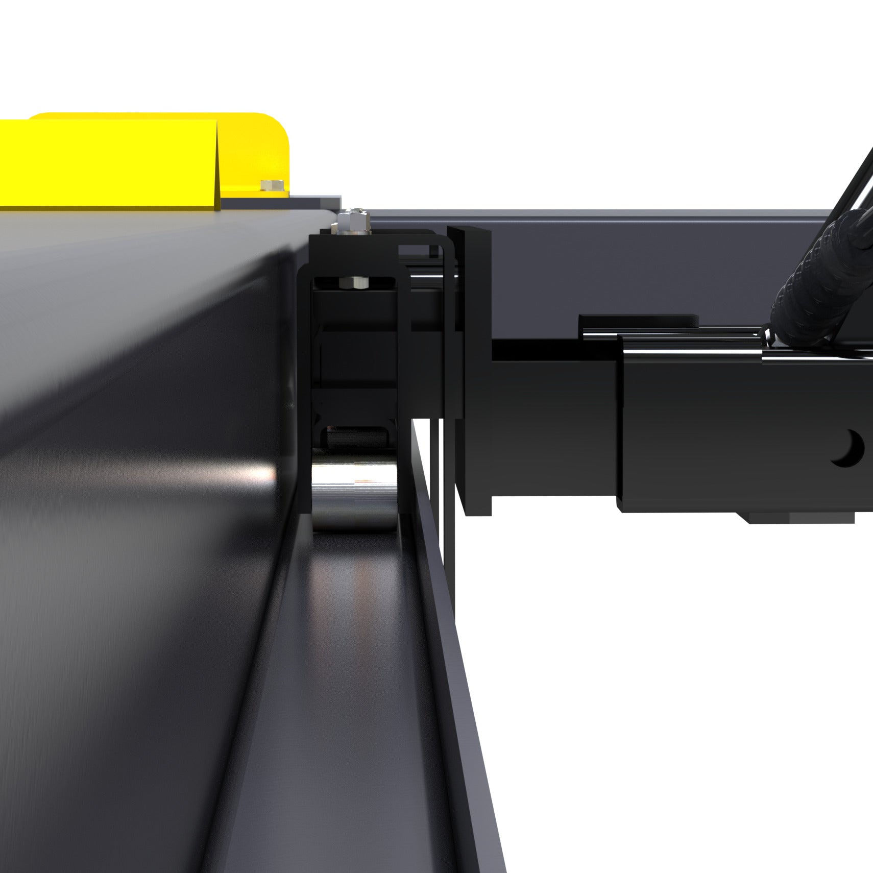 BendPak RJ9W rolling bridge jack Easy-Roll wheel detail mounted on lift rail
