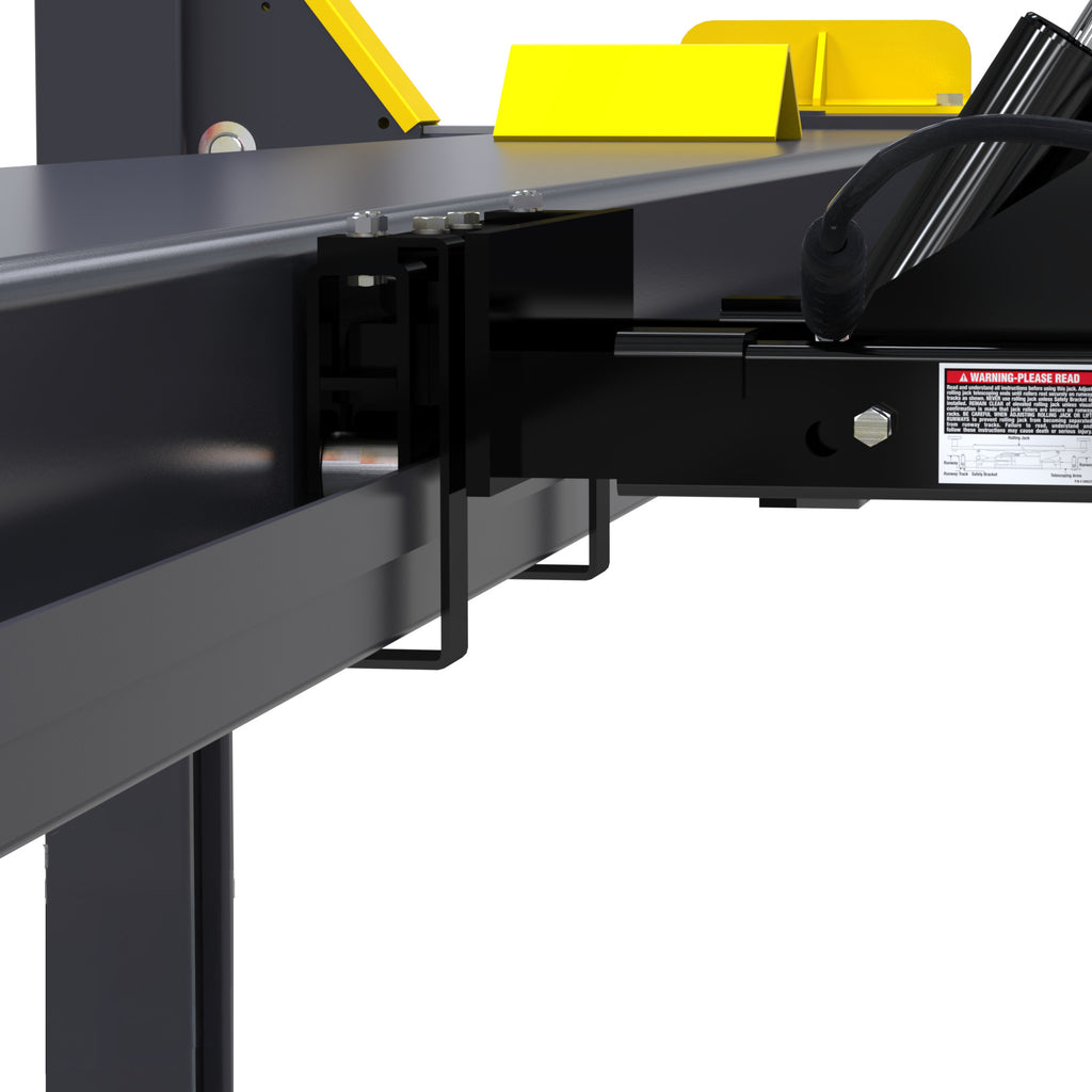 Easy-roll wheel detail on the BendPak RJ9W rolling bridge jack for four-post lift positioning.