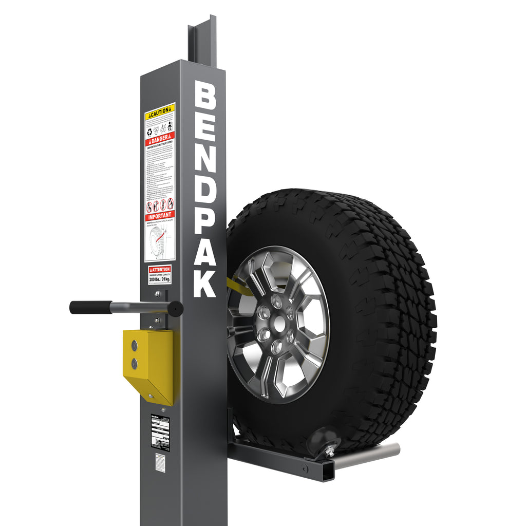 BendPak RWS-200WL portable electric wheel lift with 200-lb. capacity for heavy wheel handling.