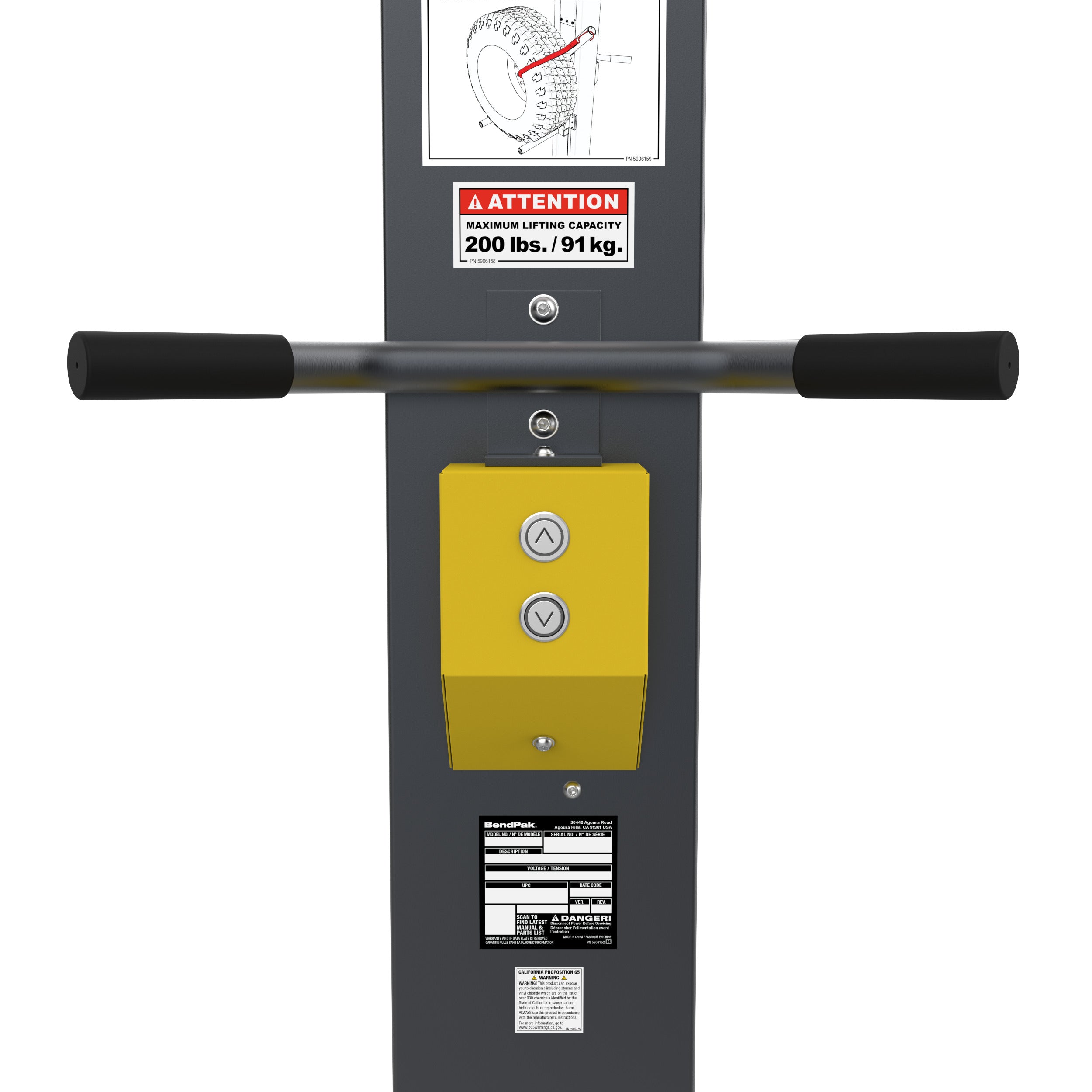 Simple control panel on the BendPak RWS-200WL portable electric wheel lift.