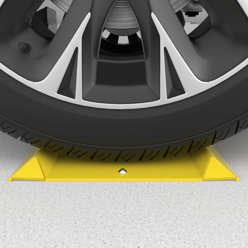 BendPak wheel spotting dish kit showing tire placement on garage floor