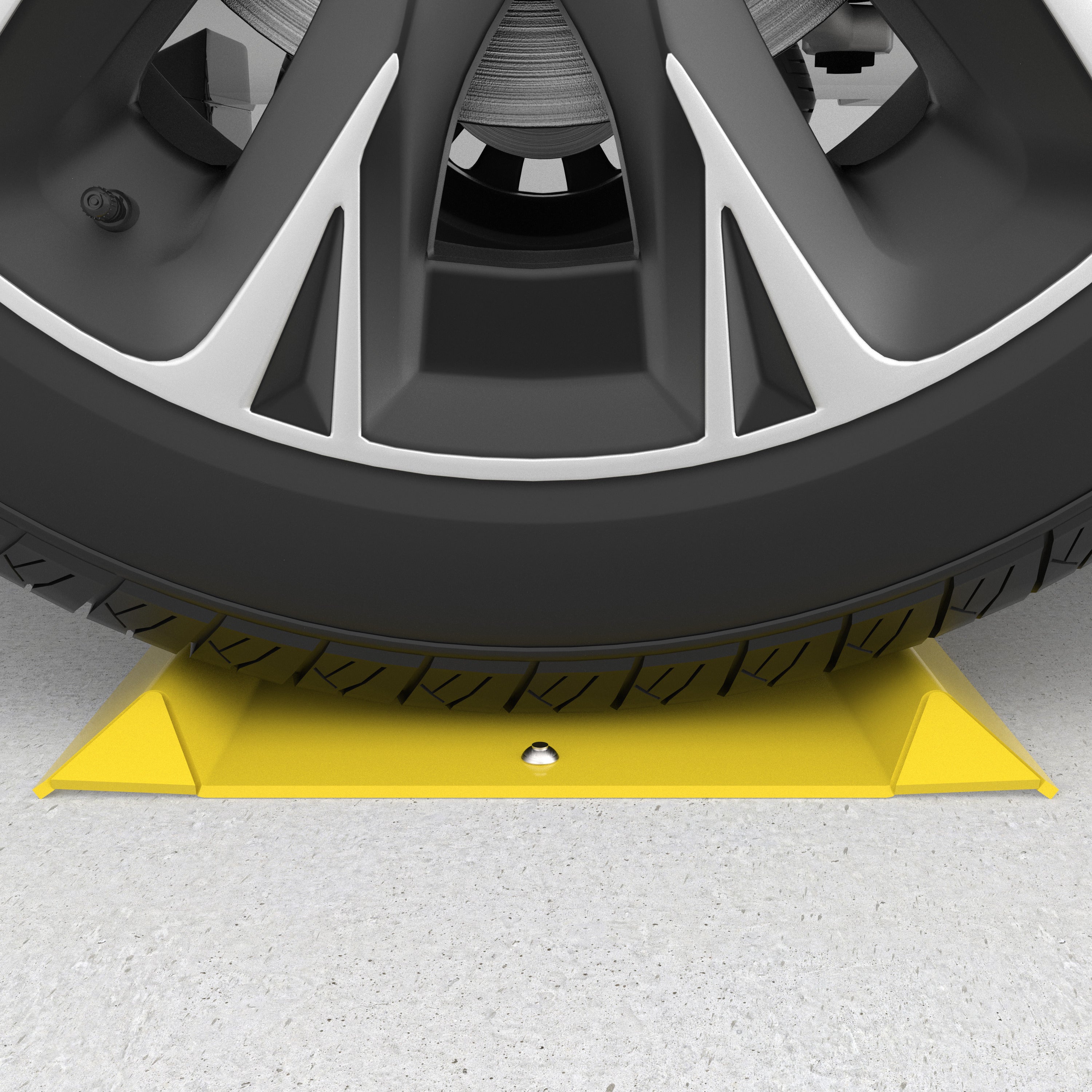 BendPak wheel spotting dish kit showing tire placement on garage floor