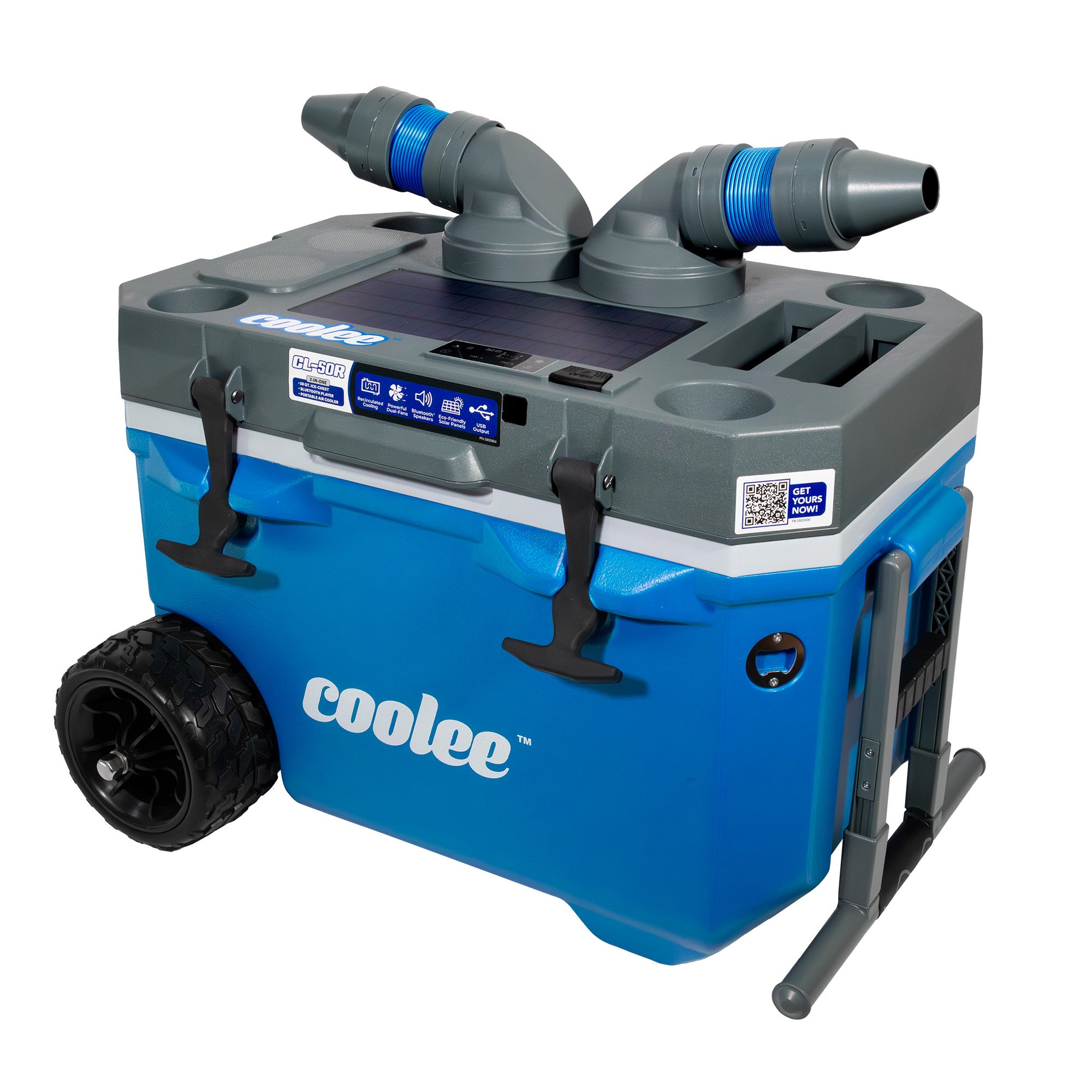 Cool Boss CL-50R Coolee portable air cooler built into a 50-quart wheeled ice chest