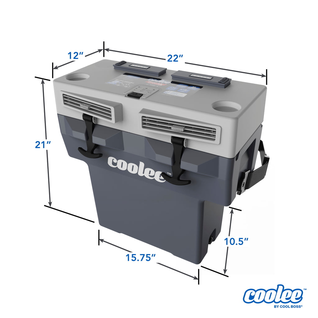 Dimensional diagram of the Cool Boss COOLEE TOUR LX portable air cooler.