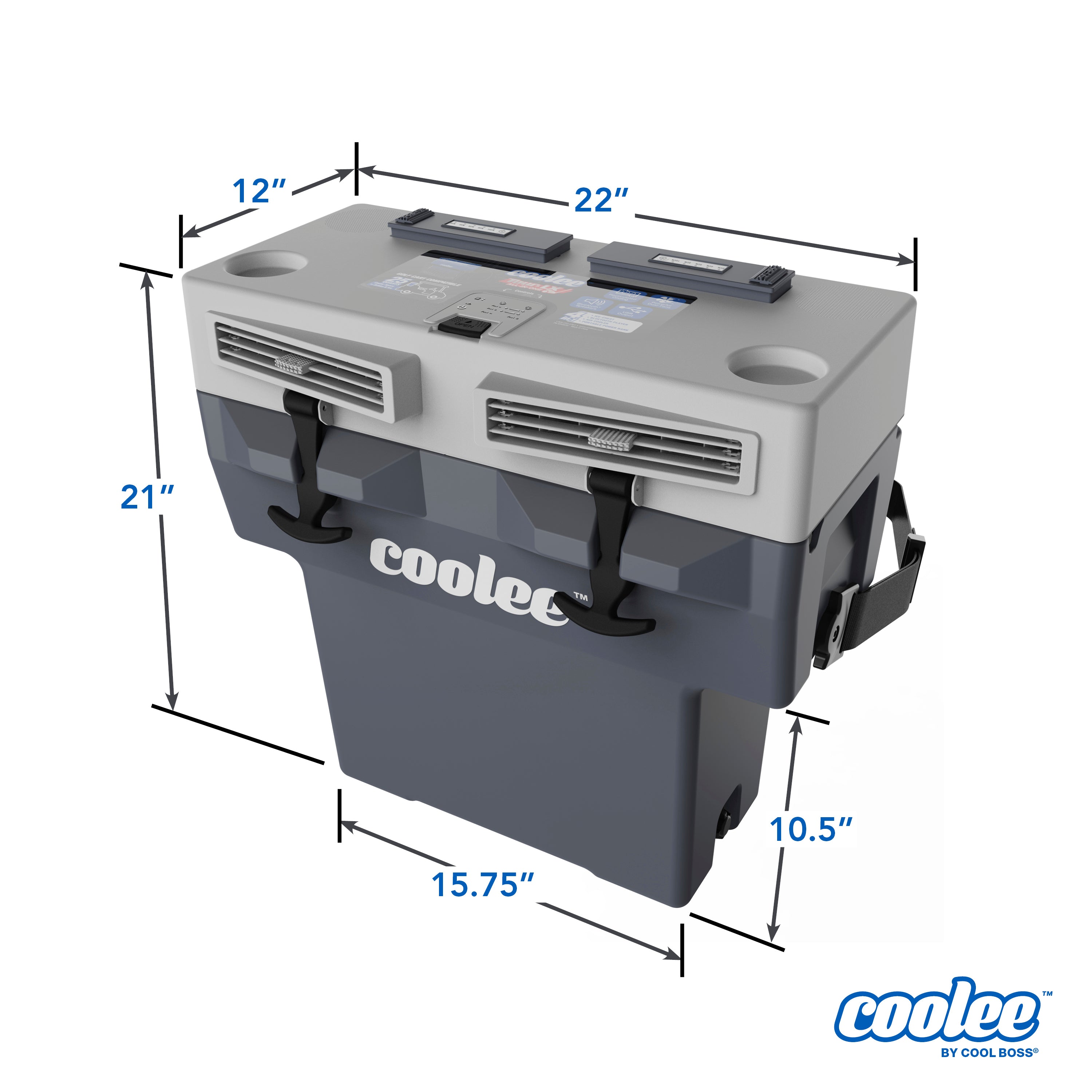 Dimensional diagram of the Cool Boss COOLEE TOUR LX portable air cooler.