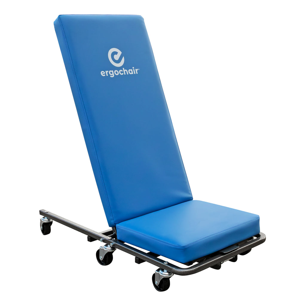 ERGOCHAIR ERGO-GLIDE creeper seat showing adjustable support for low-clearance work.