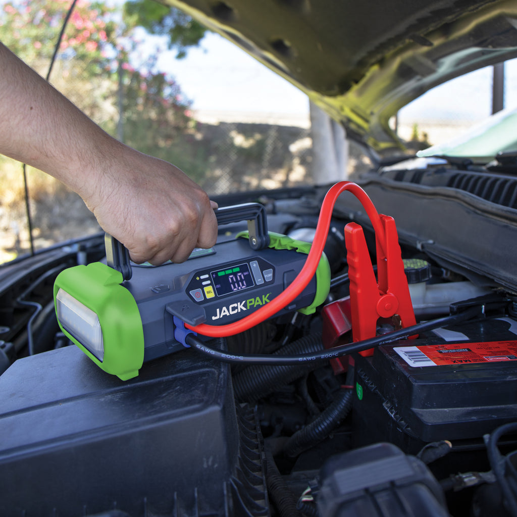 JackPak Ultra2500A portable jump starter used for roadside vehicle emergency power