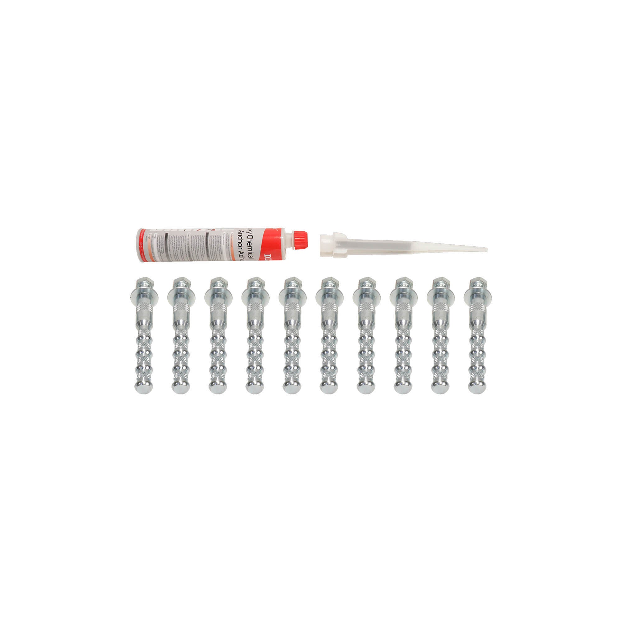 MaxJax epoxy anchor bolt kit for securing compatible portable two-post lift columns.