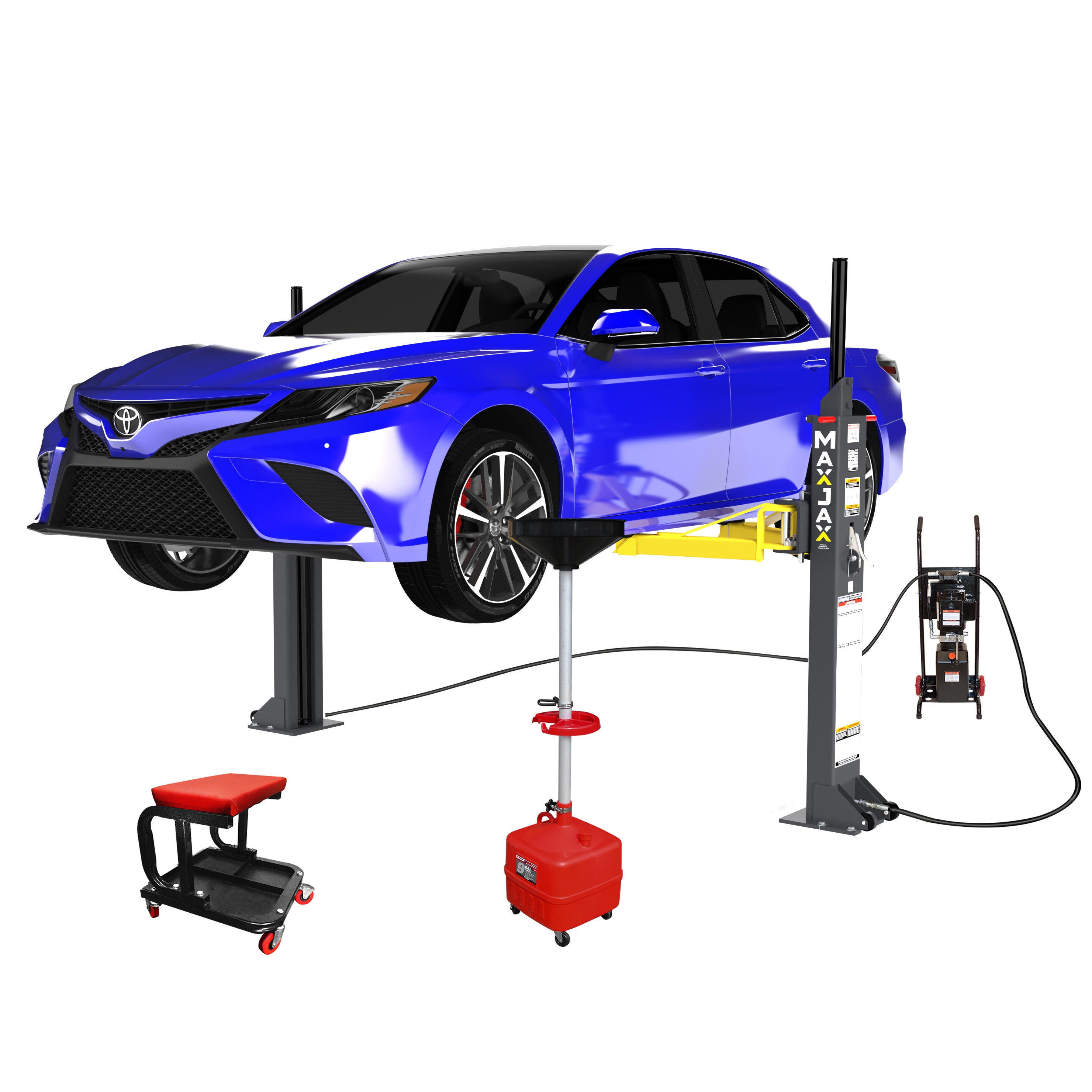 MaxJax M7K Deluxe Package with portable two-post lift accessories